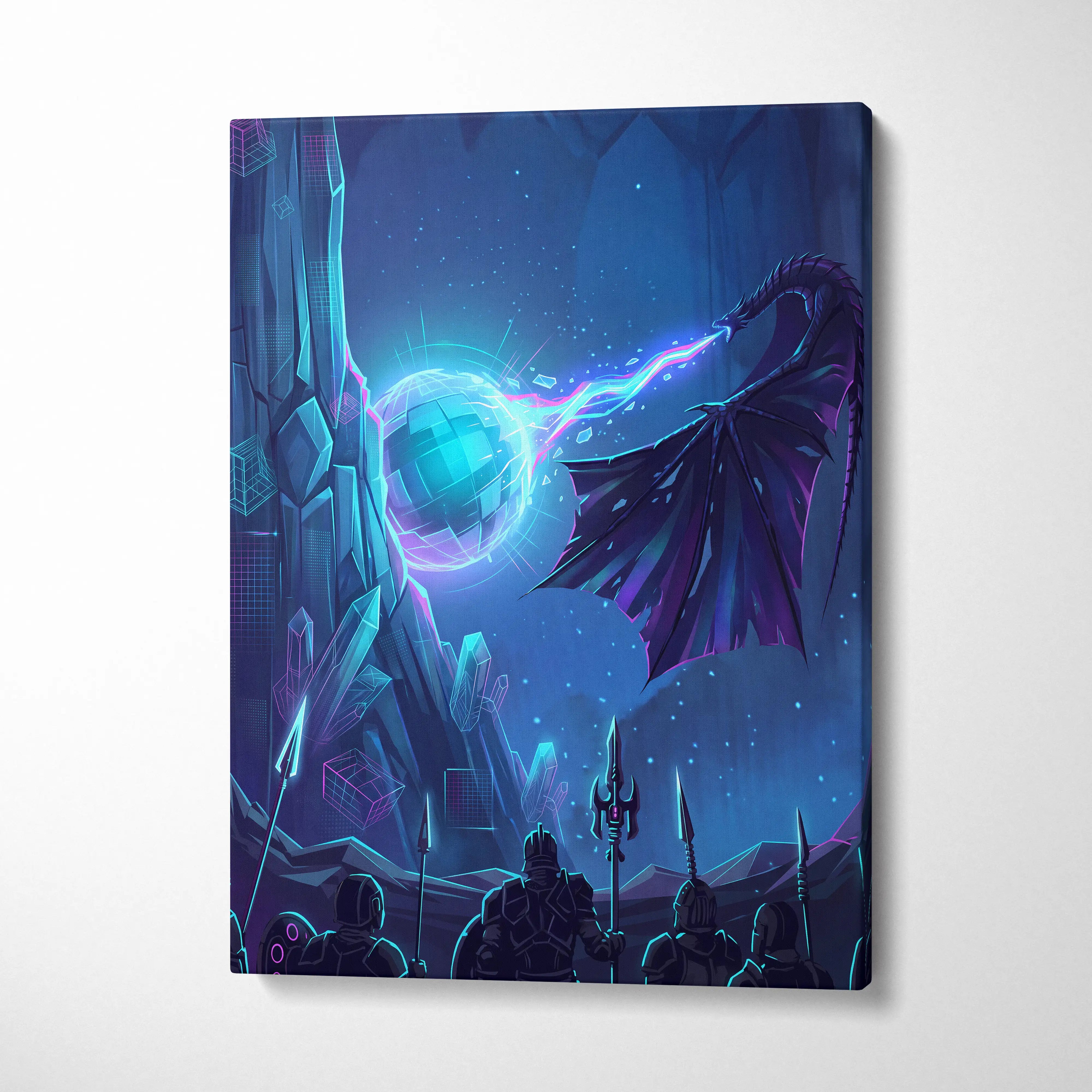 Vaporwave Neon Dragon Canvas - Dragon Neon Colors Living Room Vaporwave Art Mystical Mood Decor Canvas Print