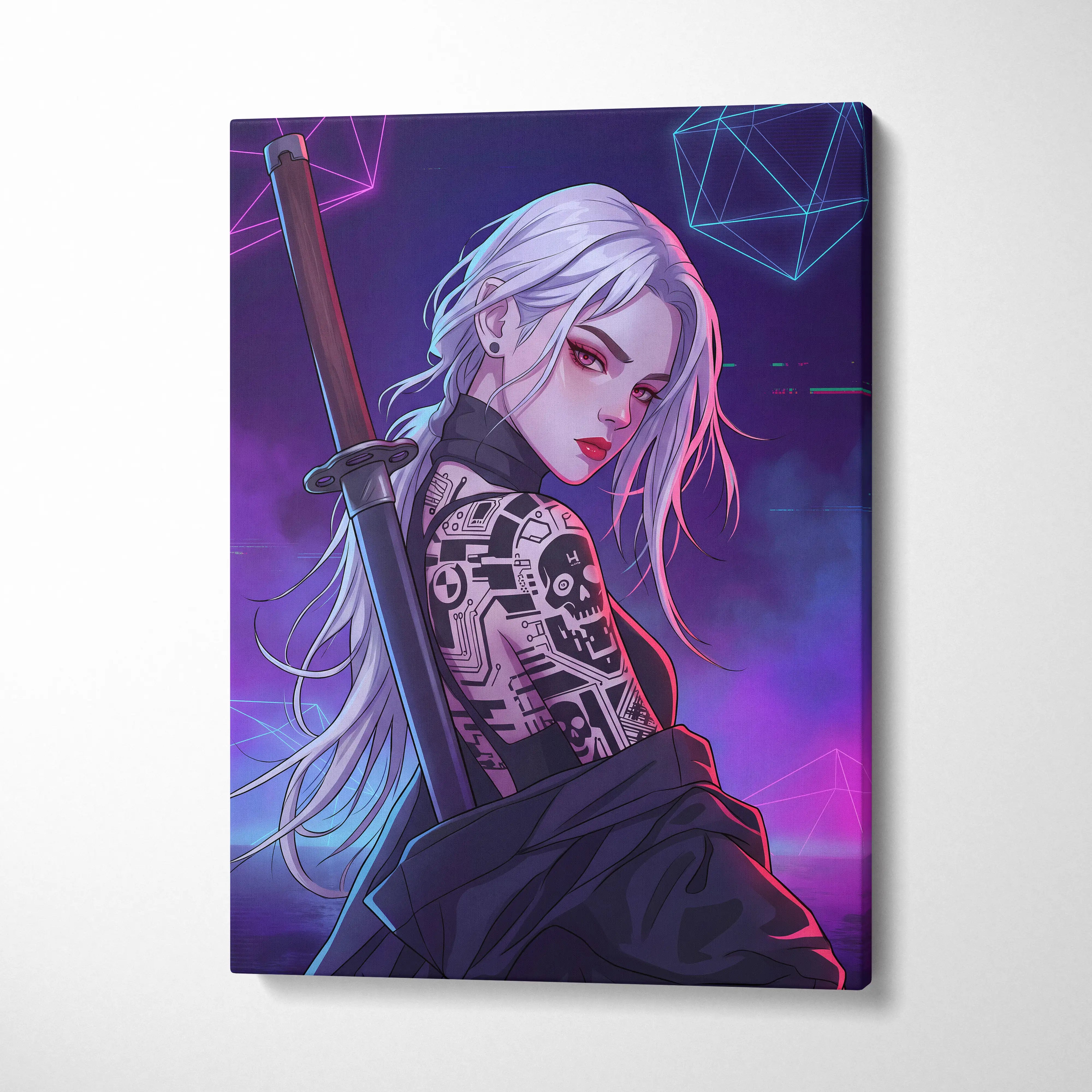Vaporwave Neon Femme Canvas - Femme Neon Pink Purple Blue Living Room Vaporwave Retro Futuristic Wall Art Canvas Print
