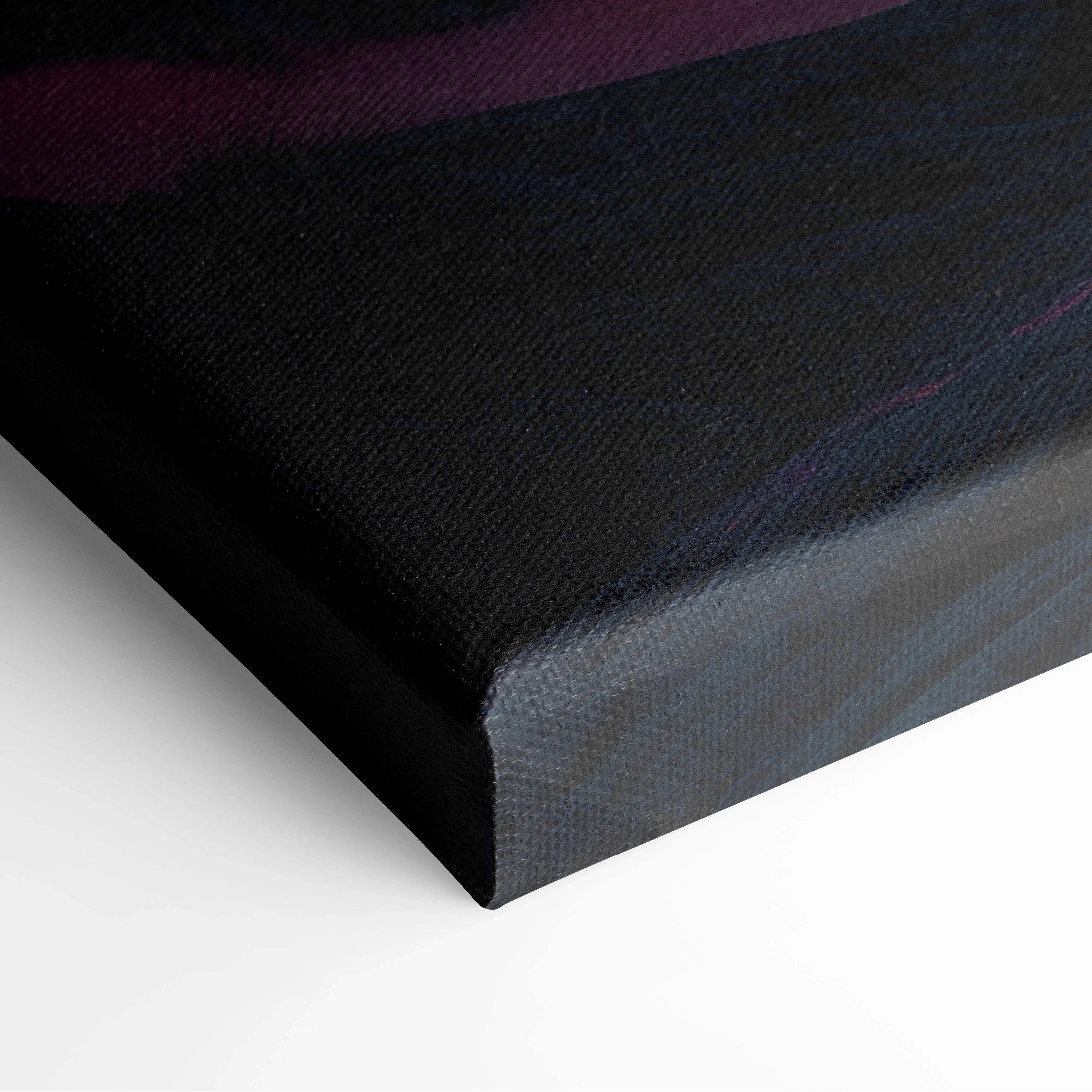 Black textured canvas art with purple gradient and red neon snowy mountain glow