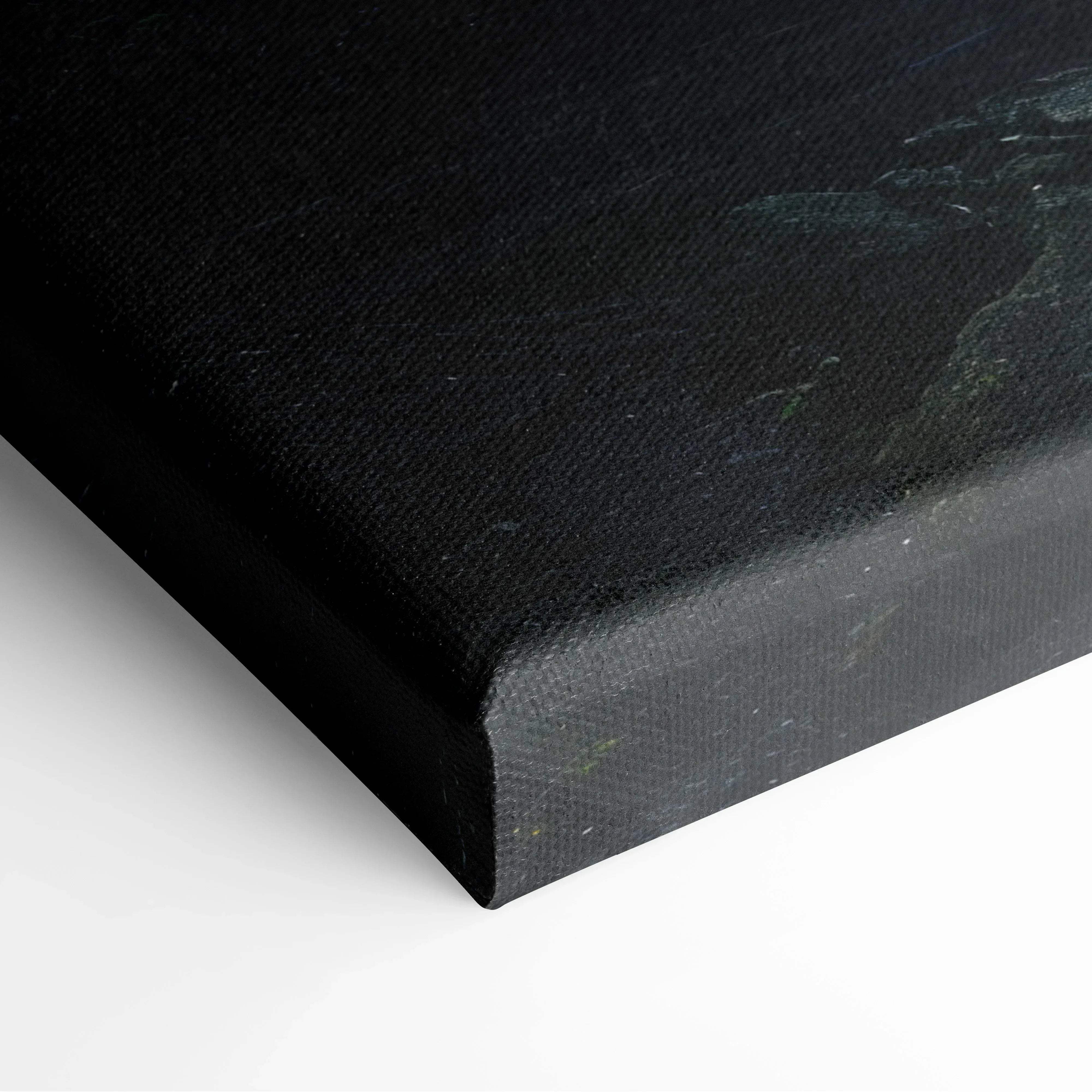 Black canvas print with textured surface and subtle dark green abstract design for forest landscape waterfall wall art