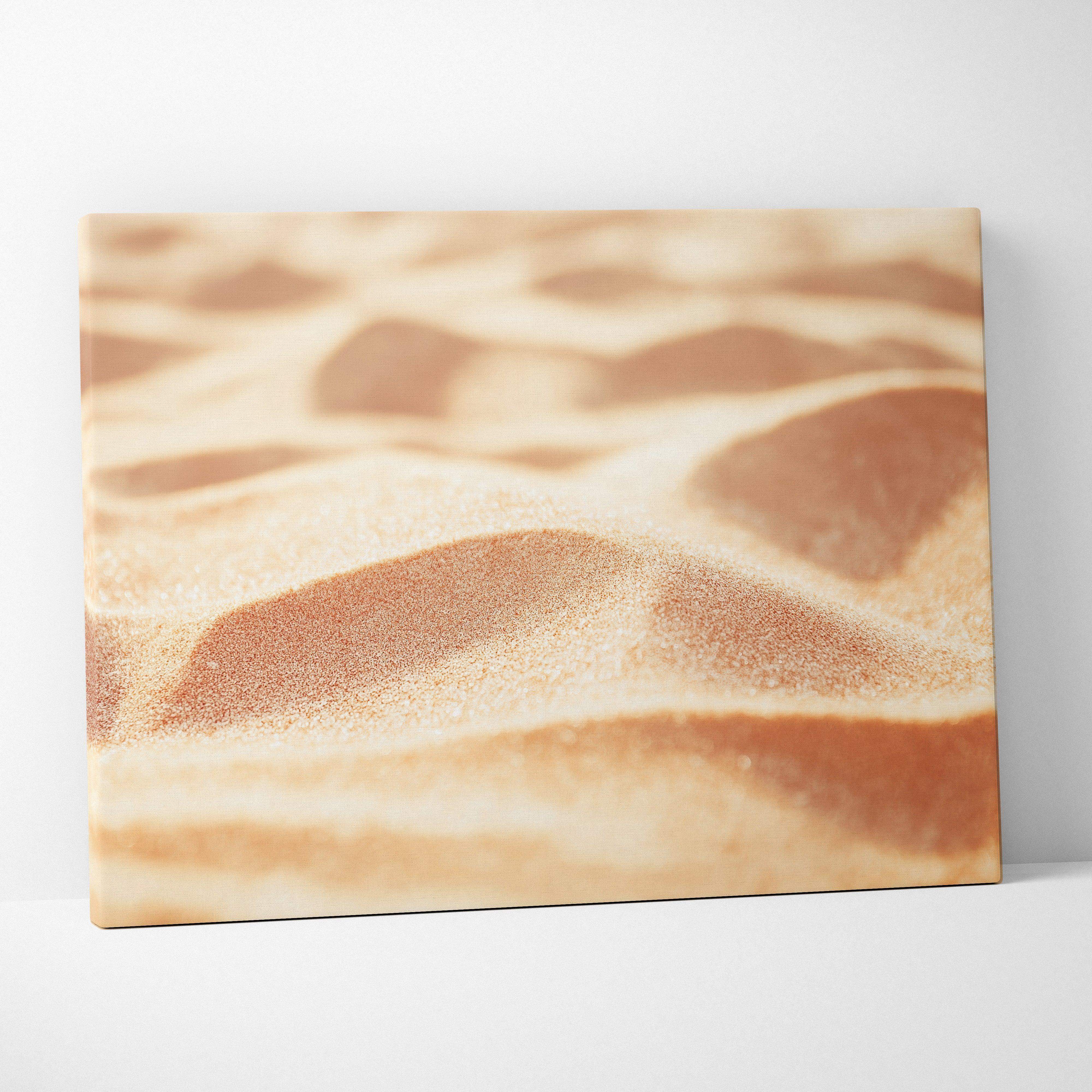 Beige canvas print featuring a textured golden sand dune landscape in warm tones for modern minimalist home decor