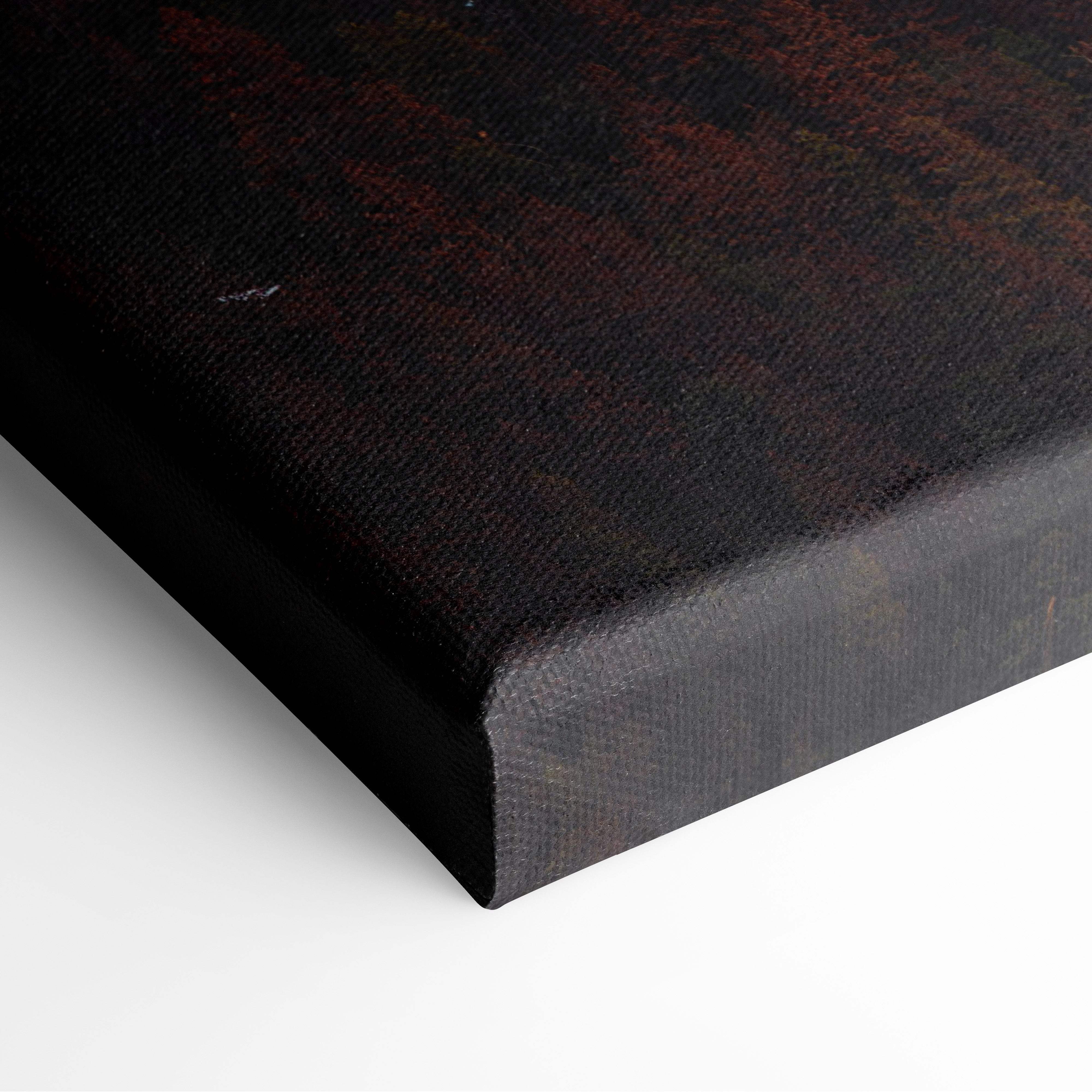 Black canvas print with textured dark brown and black abstract design for rustic cabin or nature inspired home interiors