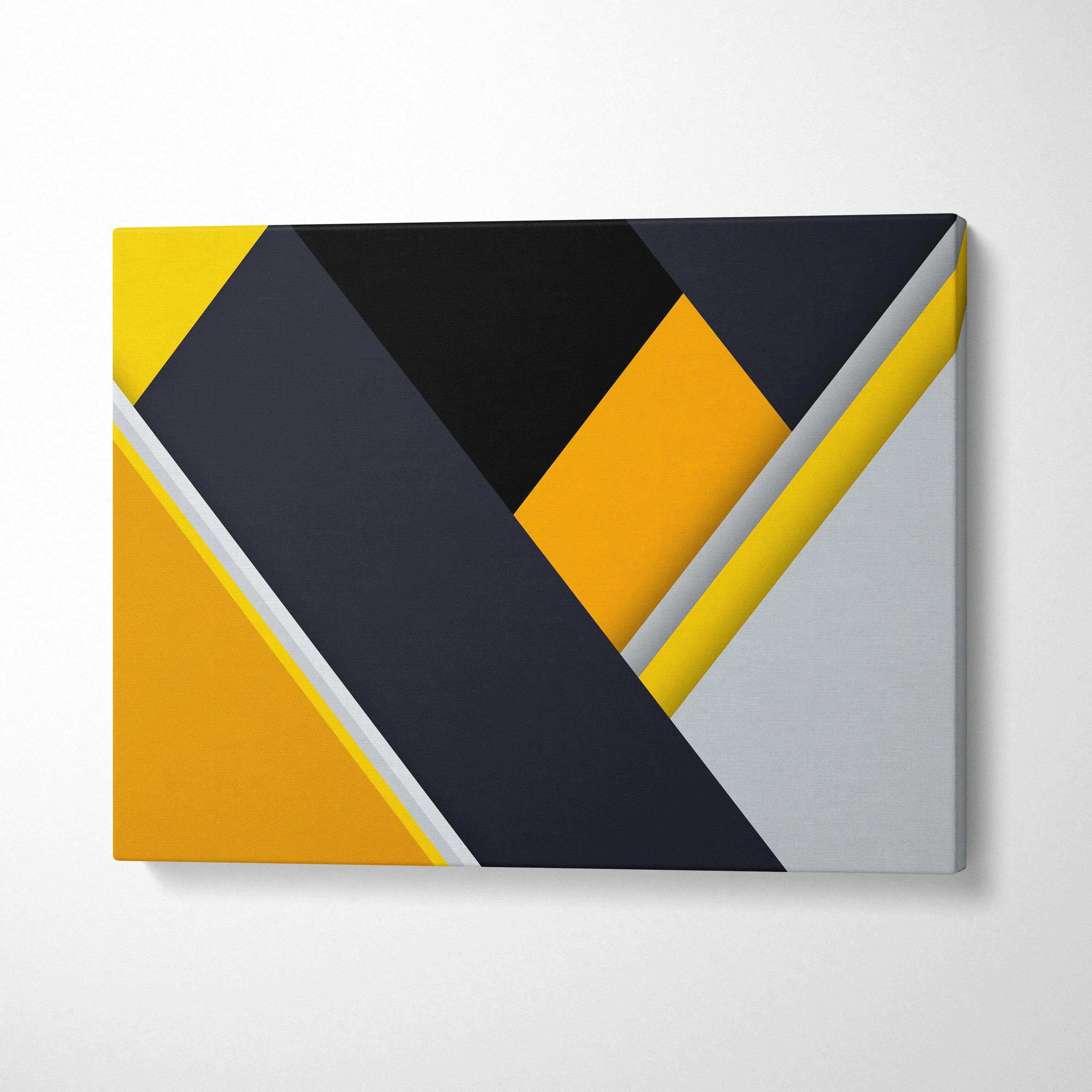 Modern geometric diagonal abstract canvas wall art in yellow, black, gray