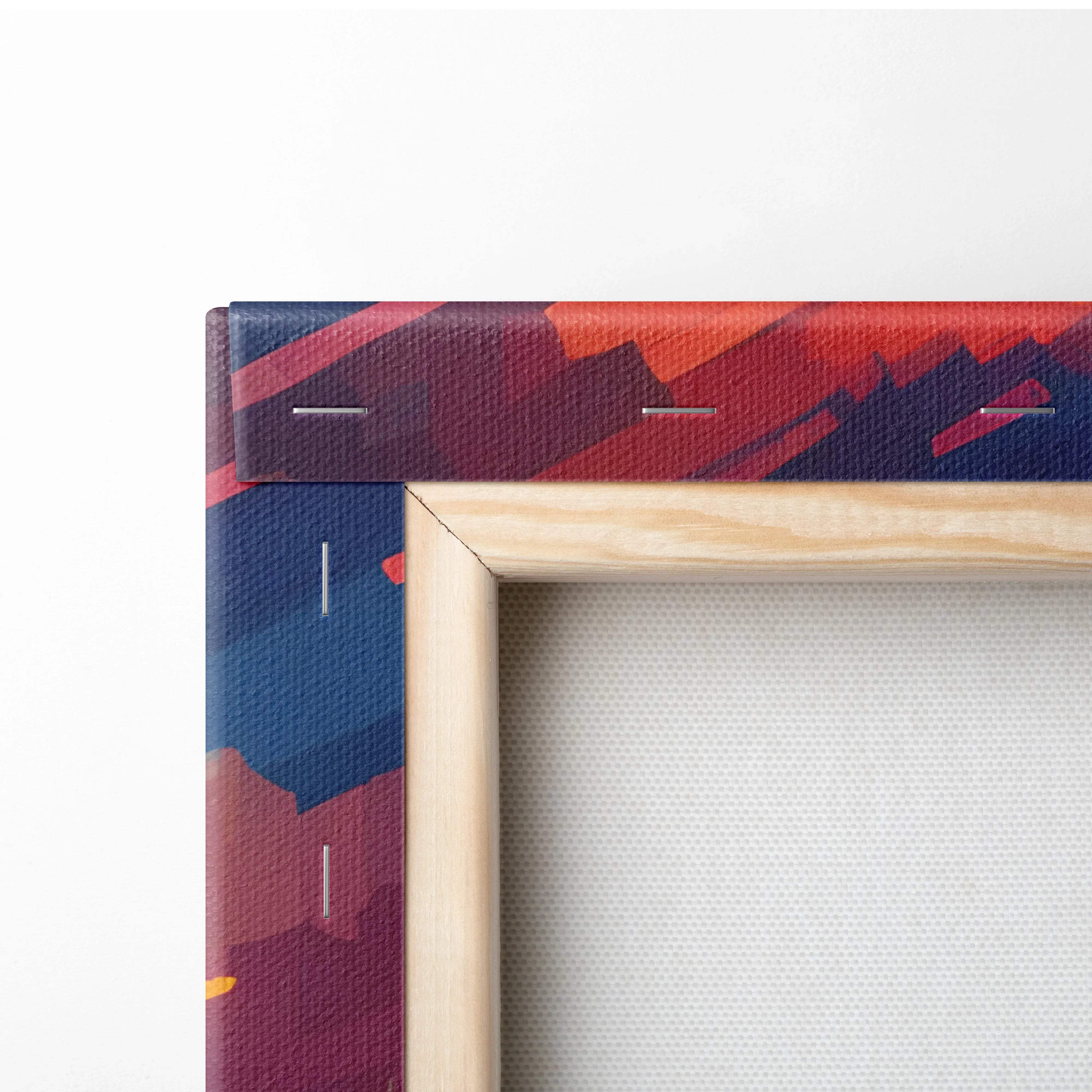 Whimsical treehouse sunset dreamy pixel landscape canvas in red navy frame