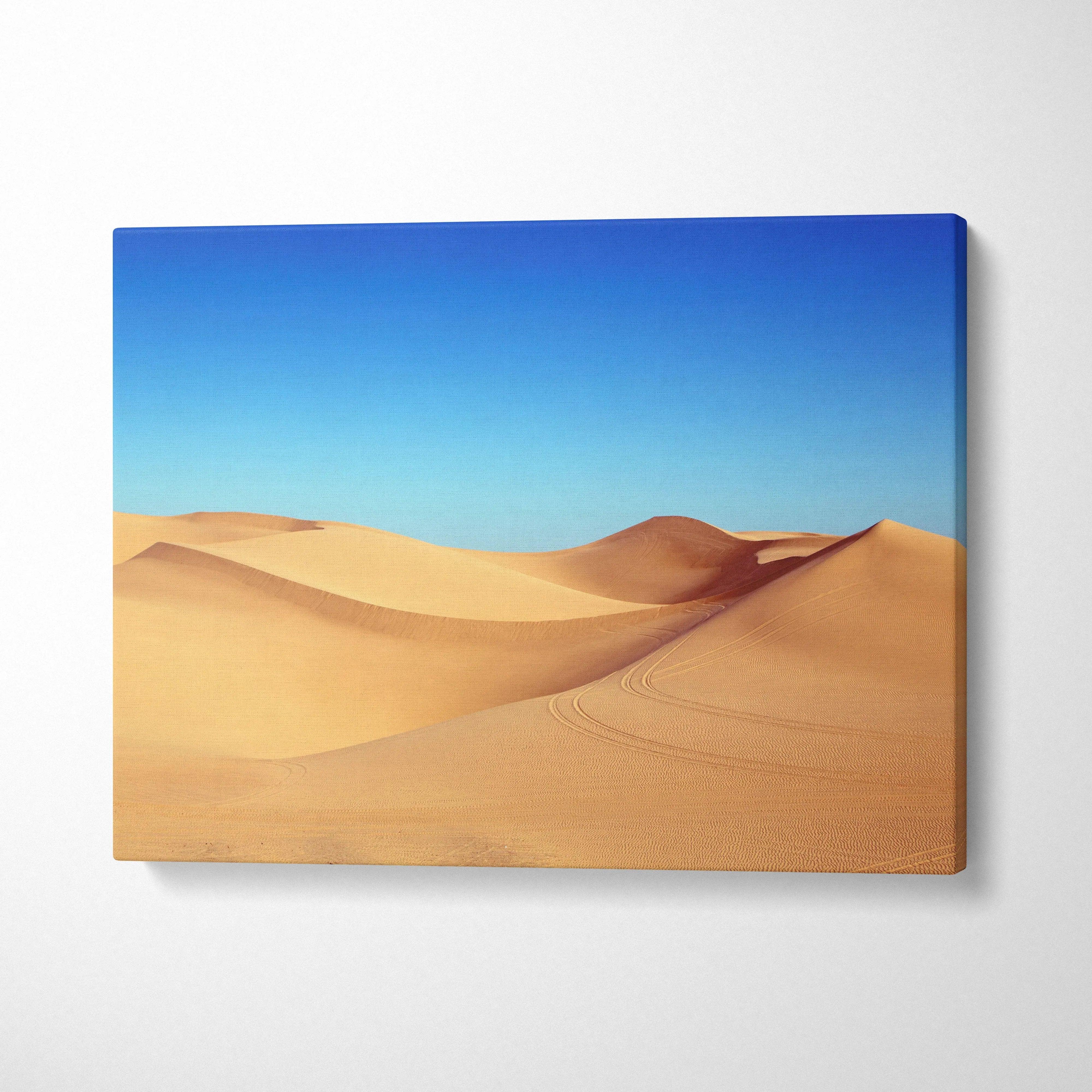Beige and blue desert dunes canvas wall art in golds and sky blues