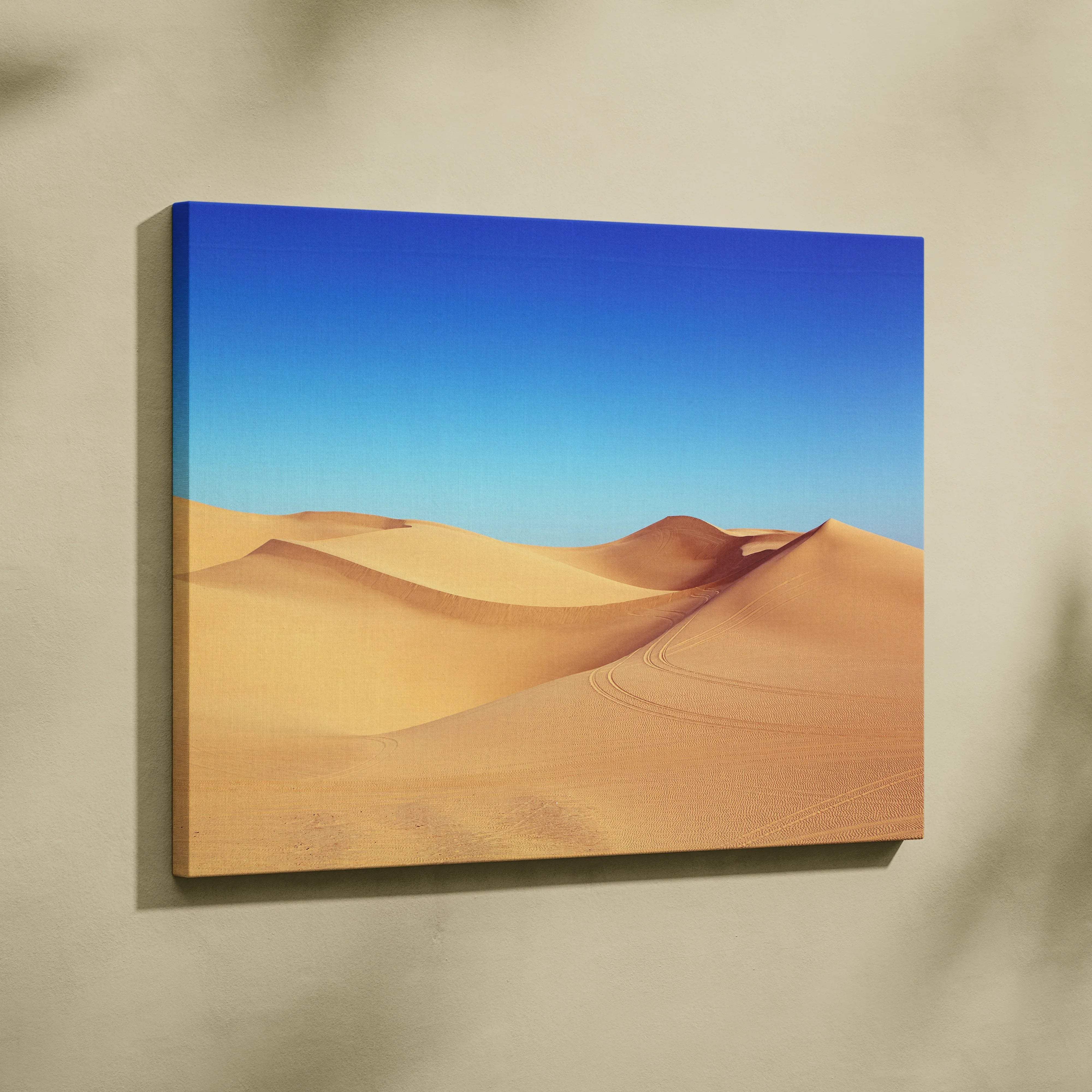 Desert dunes canvas wall art in warm golds and sky blues