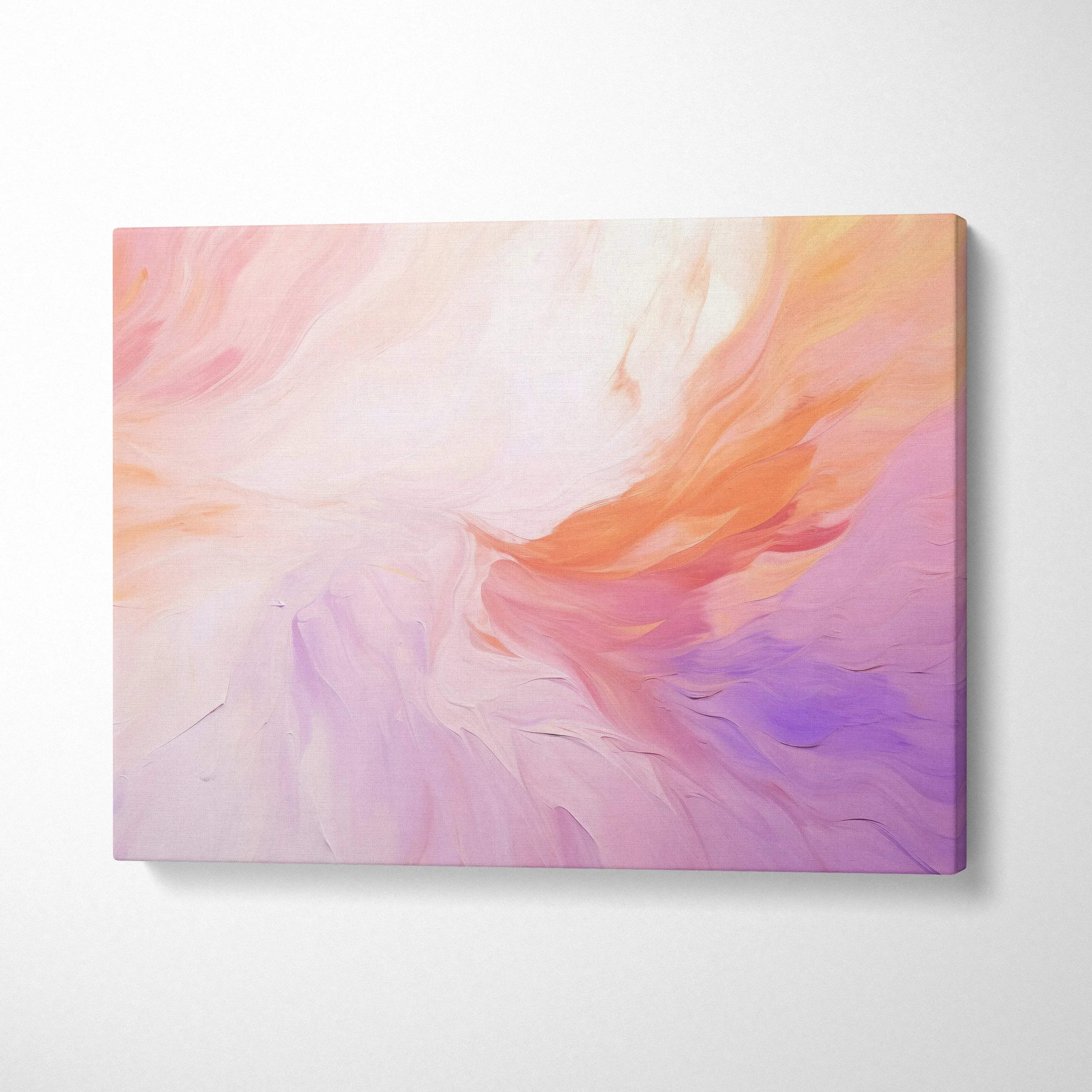 Abstract digital art canvas wall print with soft pink, orange, and purple brushstrokes.