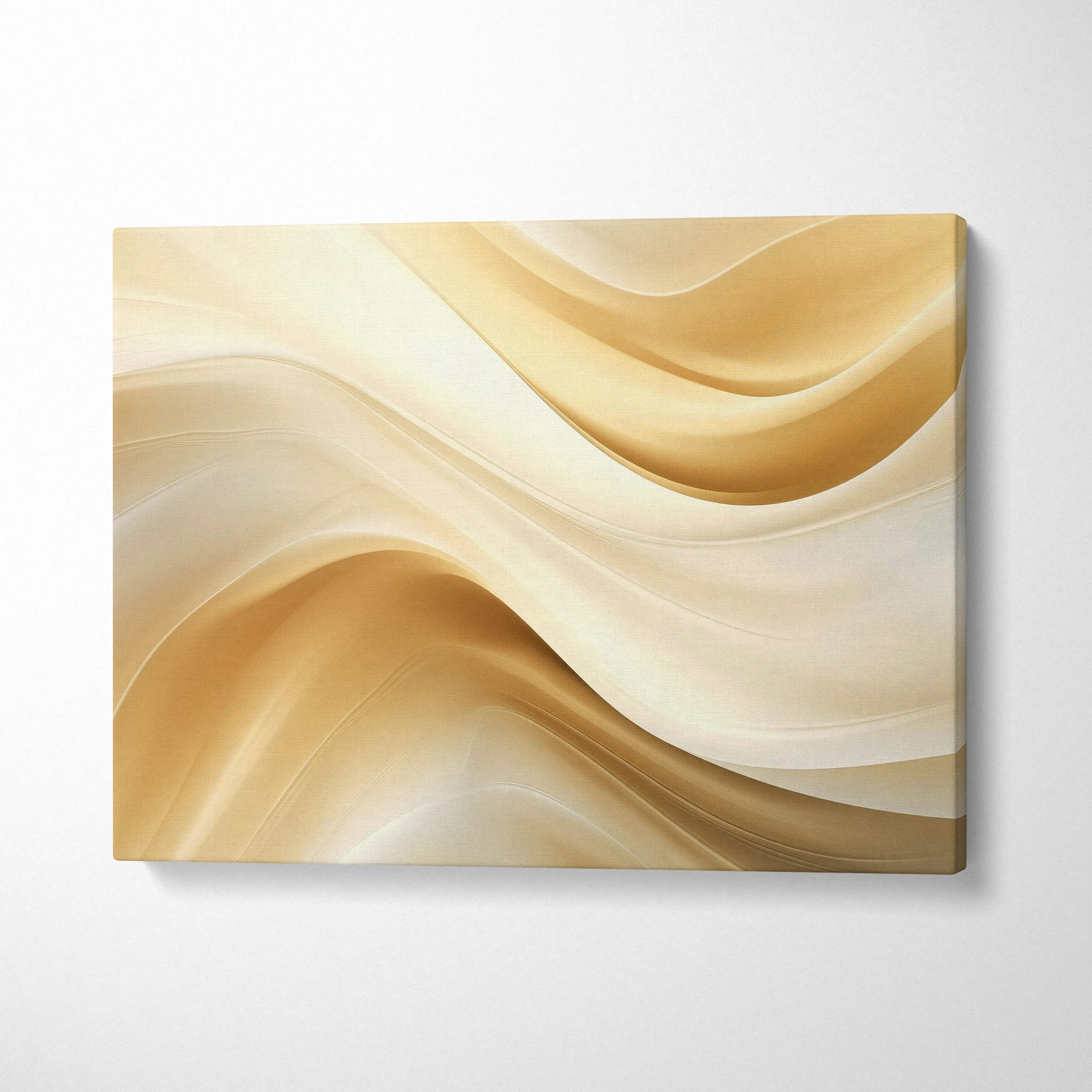 Abstract digital art canvas with smooth flowing beige and cream waves, modern wall art design.