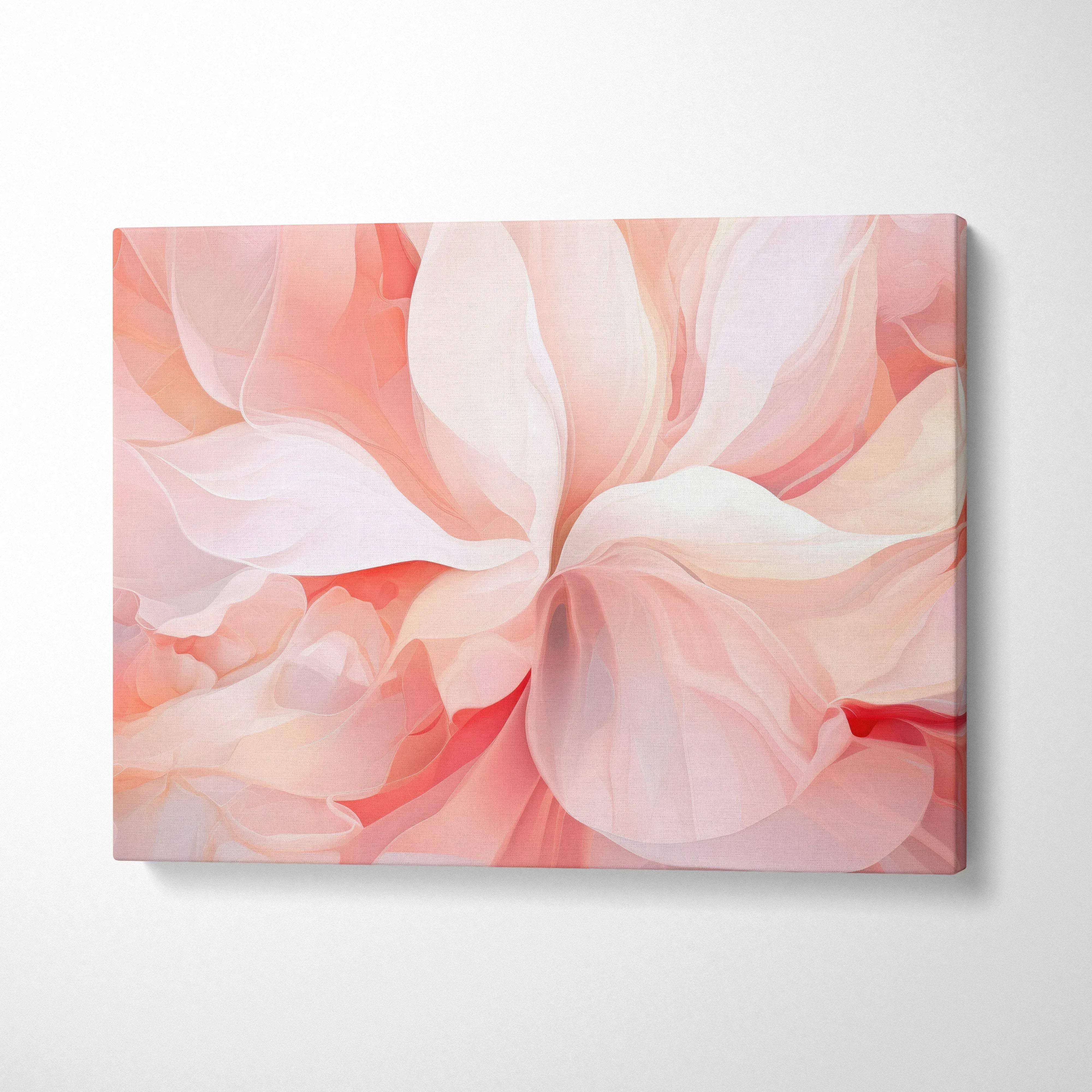 Abstract digital art canvas wall print with soft pink and peach flowing shapes, modern canvas art.
