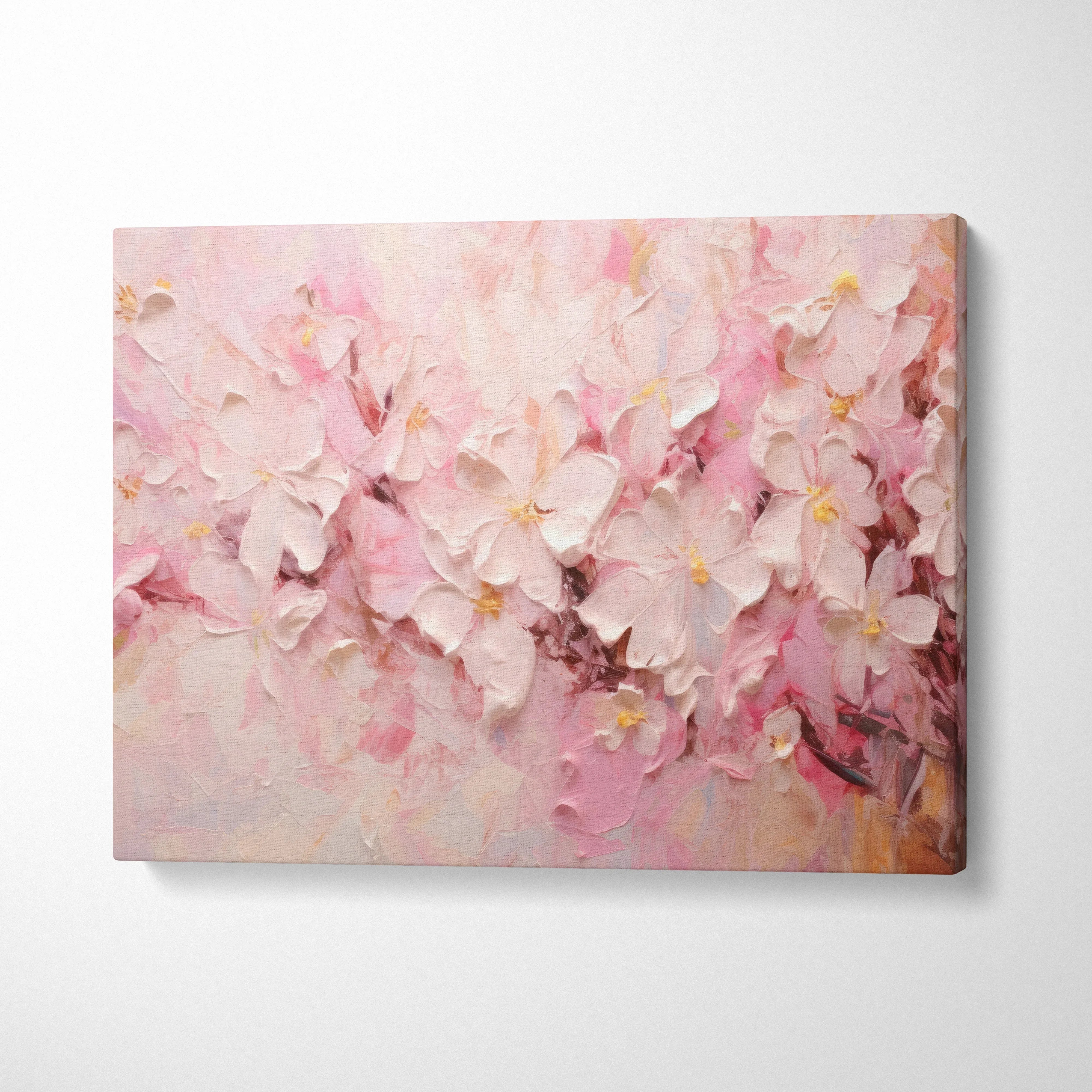 Soft pink and white floral abstract digital canvas art wall decor.