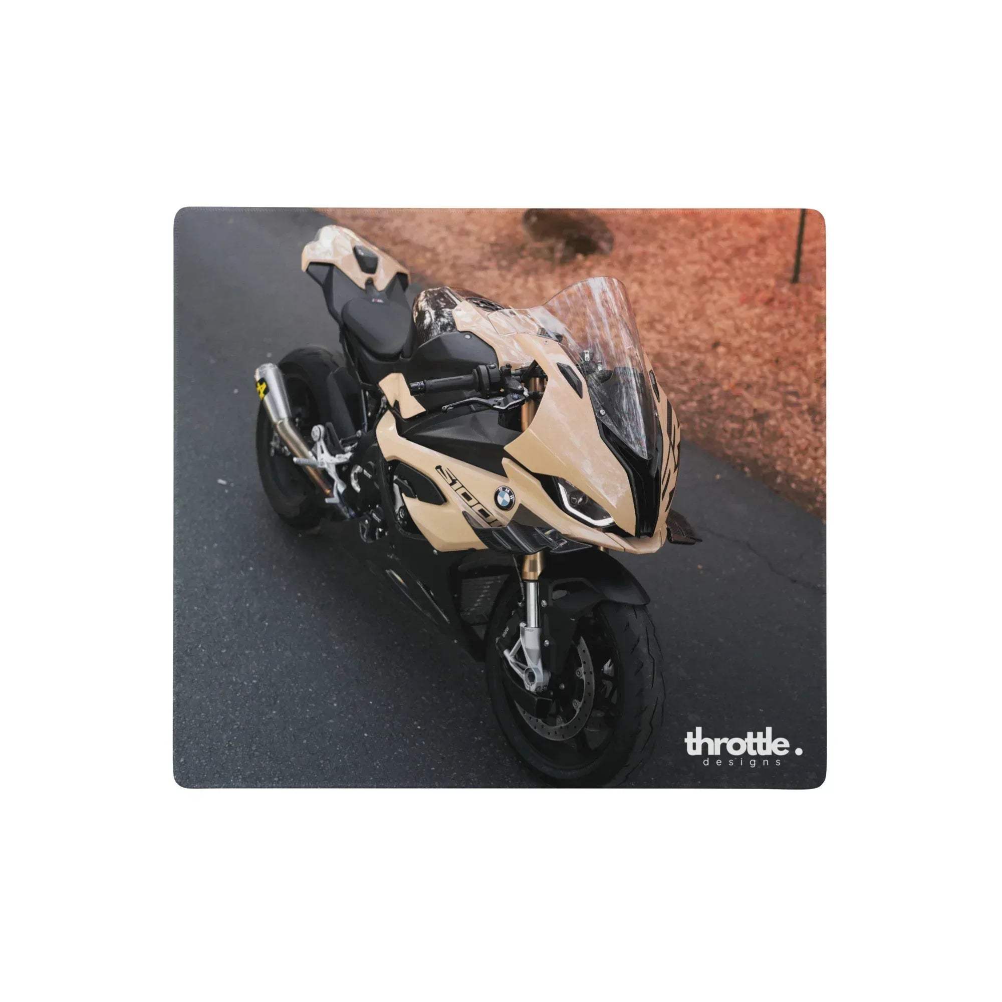 Beige and black bmw s1000rr gaming mouse pad with carbon fiber accents and sporty racing graphics large and xl extended size