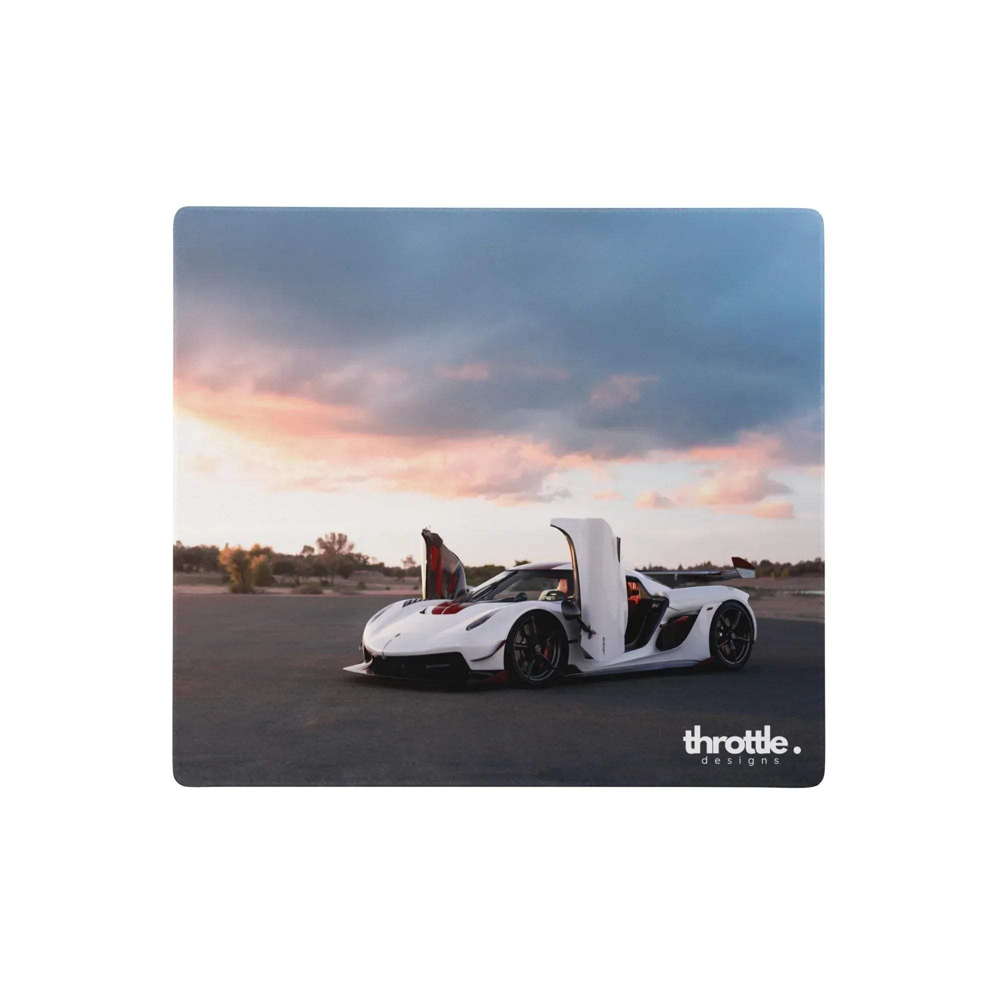 Koenigsegg Jesko gaming mouse pad large and XL with white hypercar butterfly doors open printed design