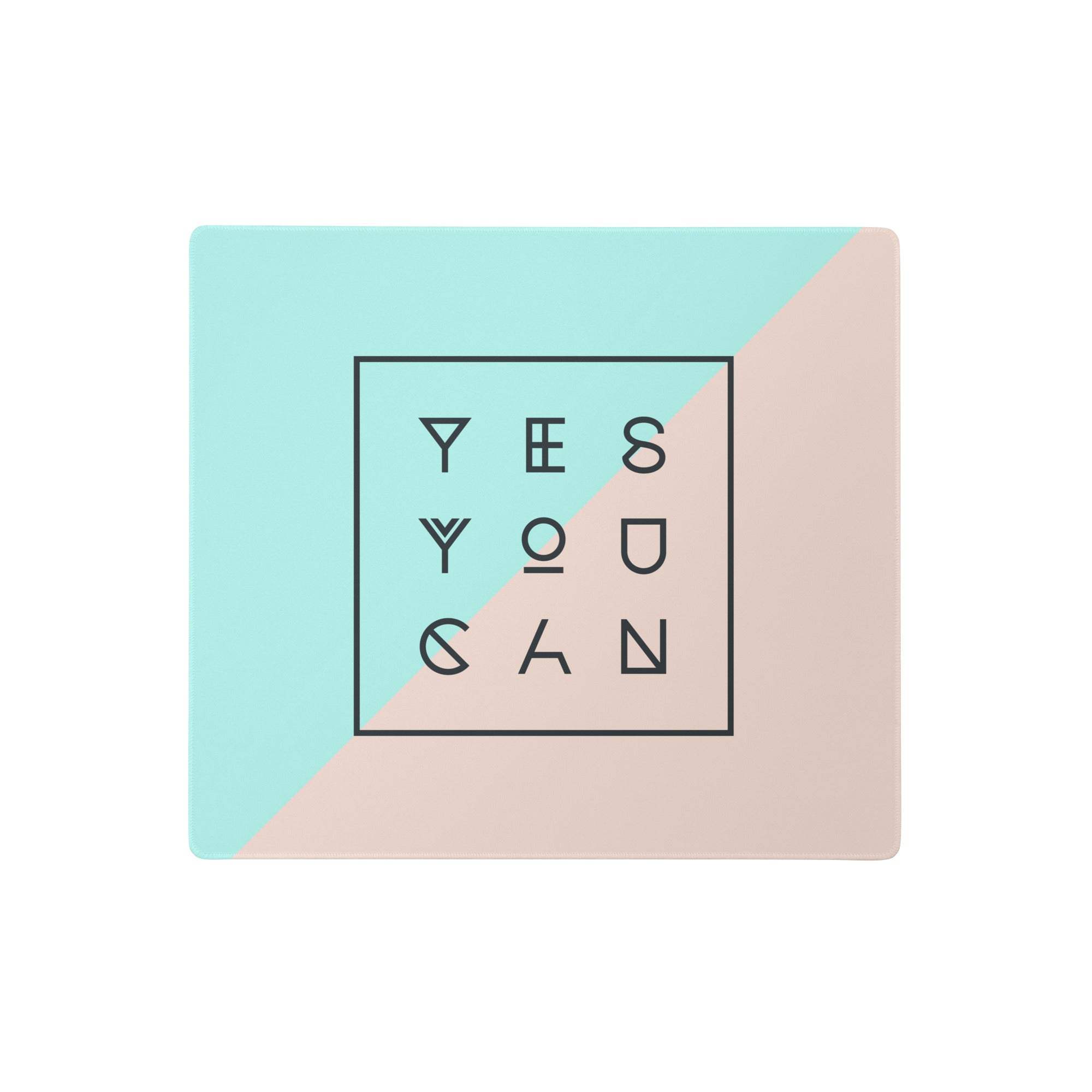 A square minimalist motivational plaque with a split light blue and soft pink design and yes you can text in black