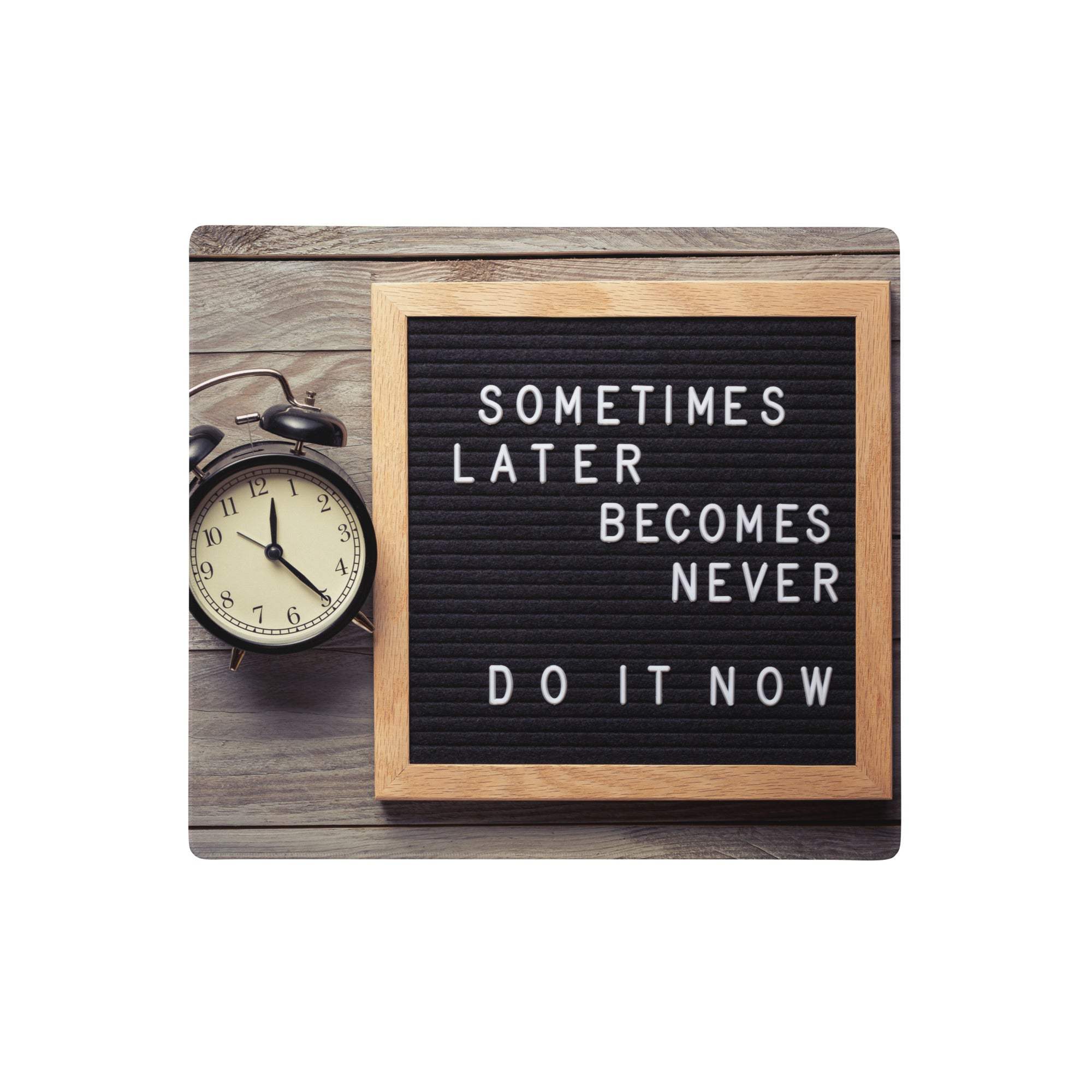Black felt motivational letter board with light wood frame displaying do it now phrase for office desk use