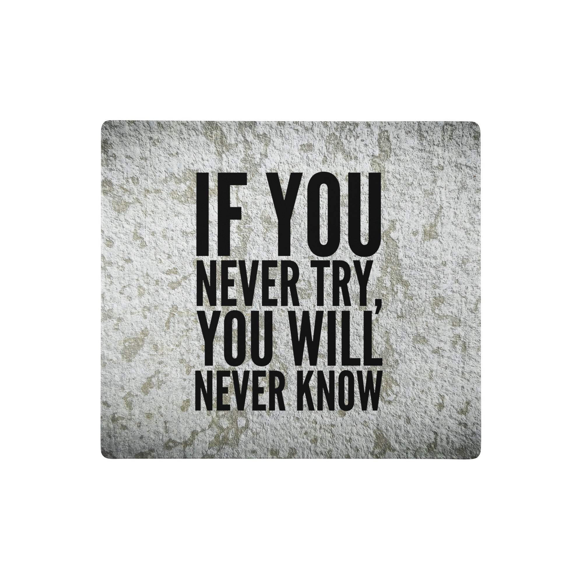 Gray stone textured mouse pad with bold black motivational text for modern minimalist desk use