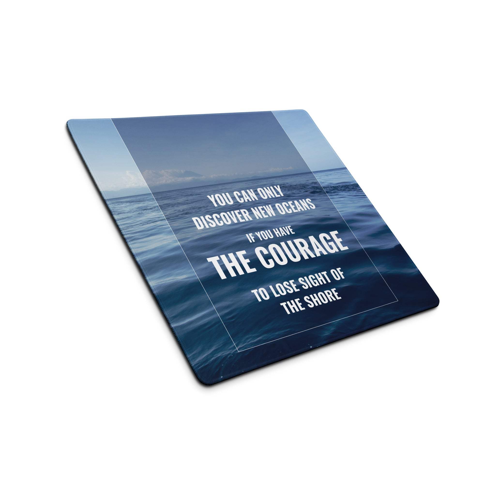 Blue ocean-themed desk pad with white inspirational text printed artwork modern motivational office accessory