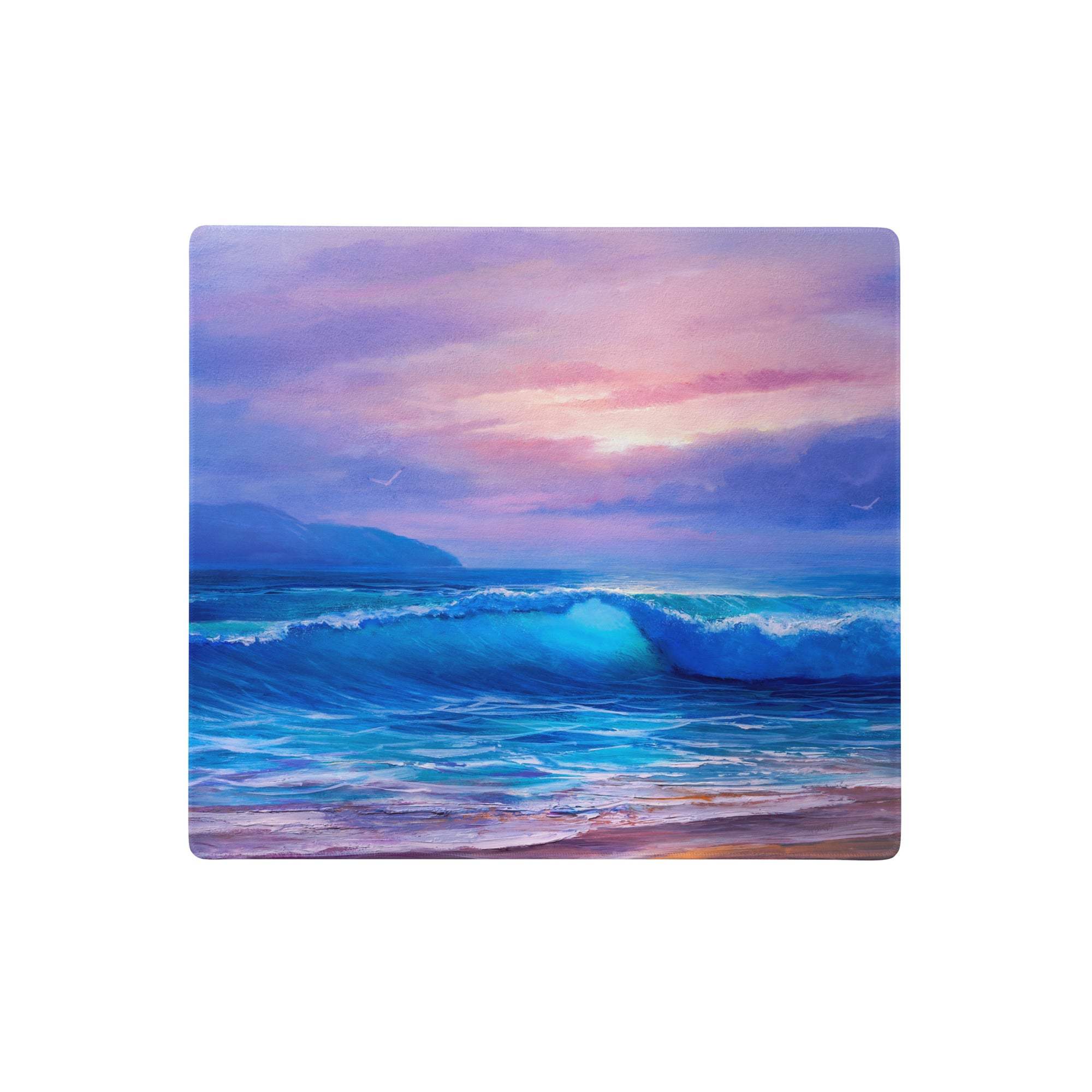 Coastal sunset ocean mouse pad featuring a vibrant ocean wave scene with blue purple sunset colors for gaming desks