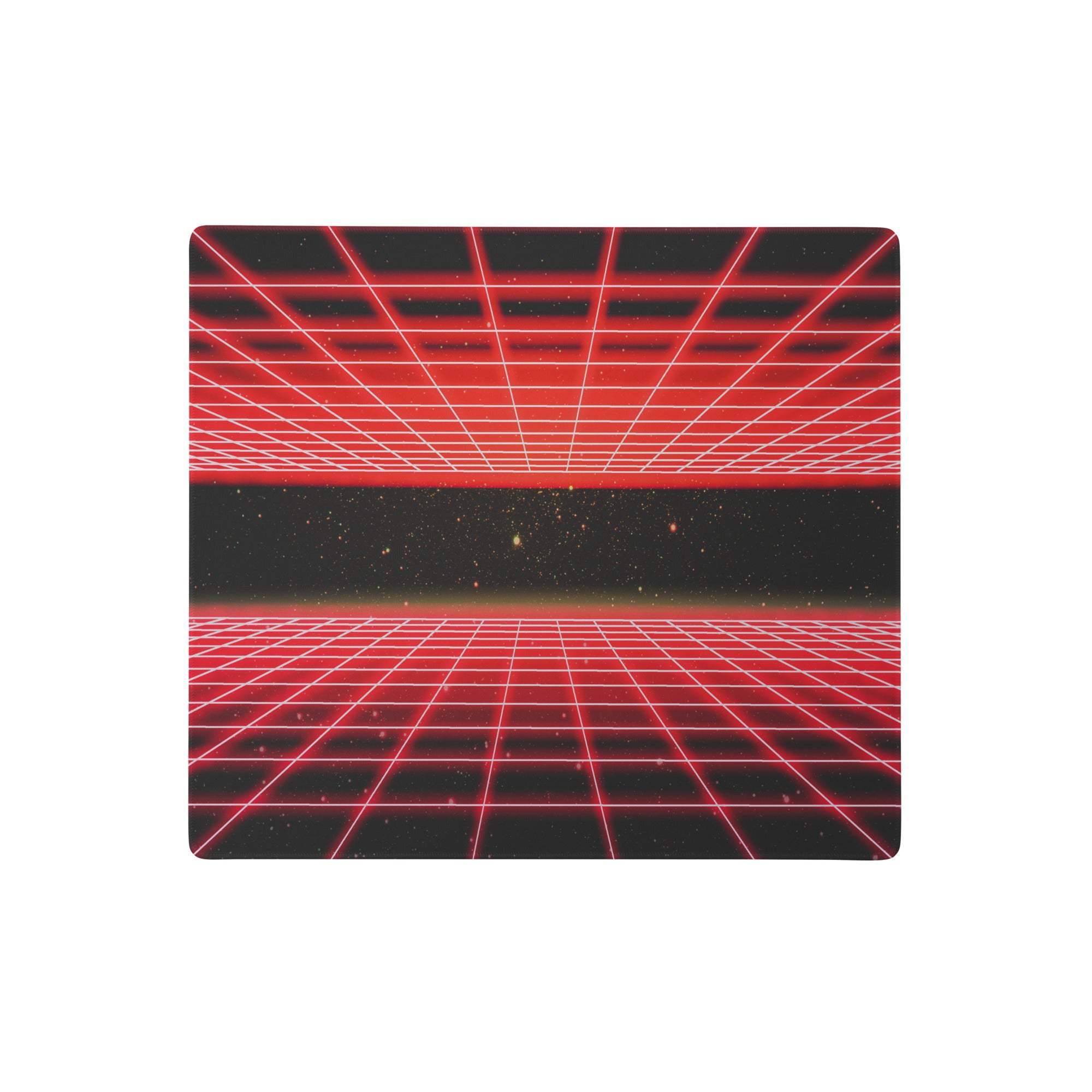 Red neon grid gaming mouse pad with cosmic space design digital print for energetic red gaming setups