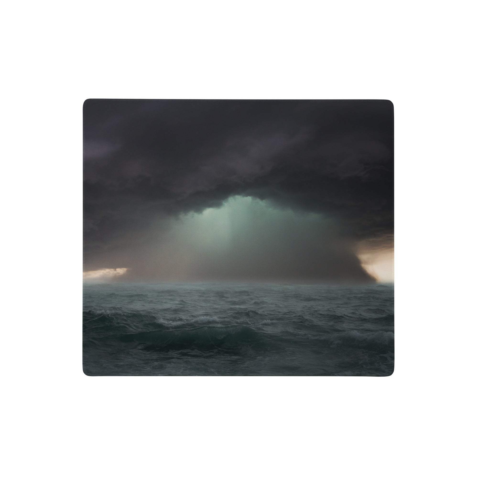 Stormy ocean night gaming mouse pad with dark blue gray matte print and minimalist modern design on a rectangular mat