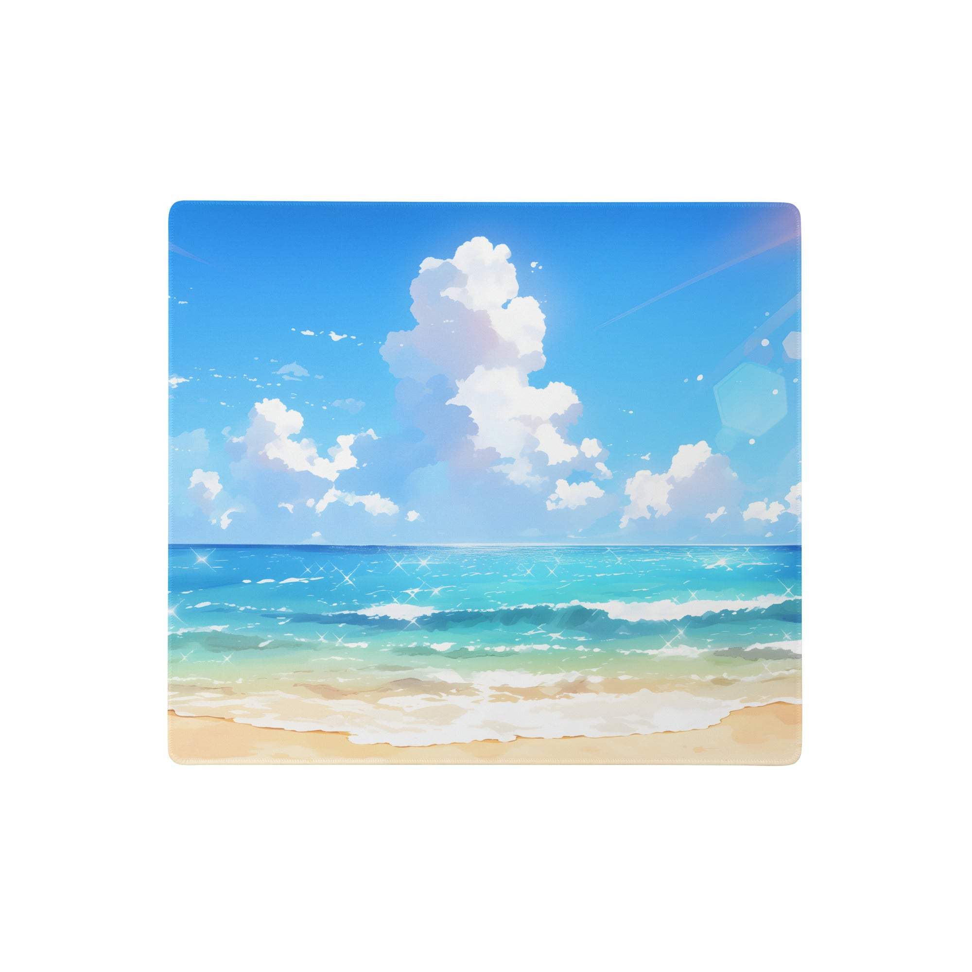 Coastal sky ocean beach mouse pad with vibrant blue sky turquoise waves and golden sand for calm coastal decor