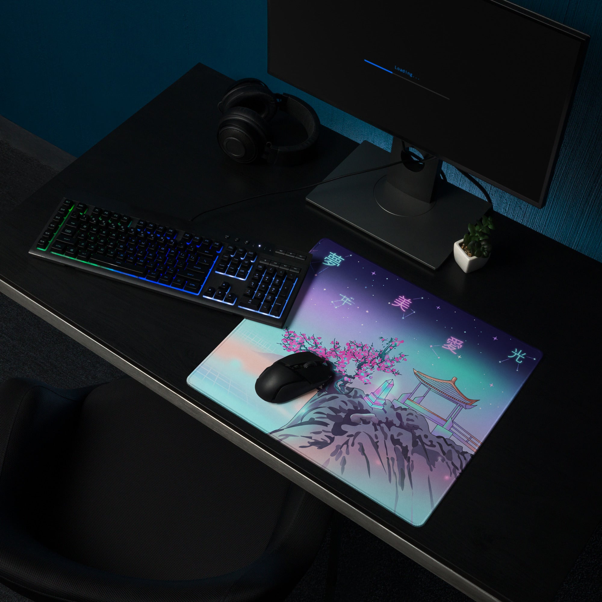 Vaporwave Neon Mood Mouse Pad - Mouse Pad Neon Pink Teal Vaporwave Setup Dreamy Retro Futuristic Neon City Digital