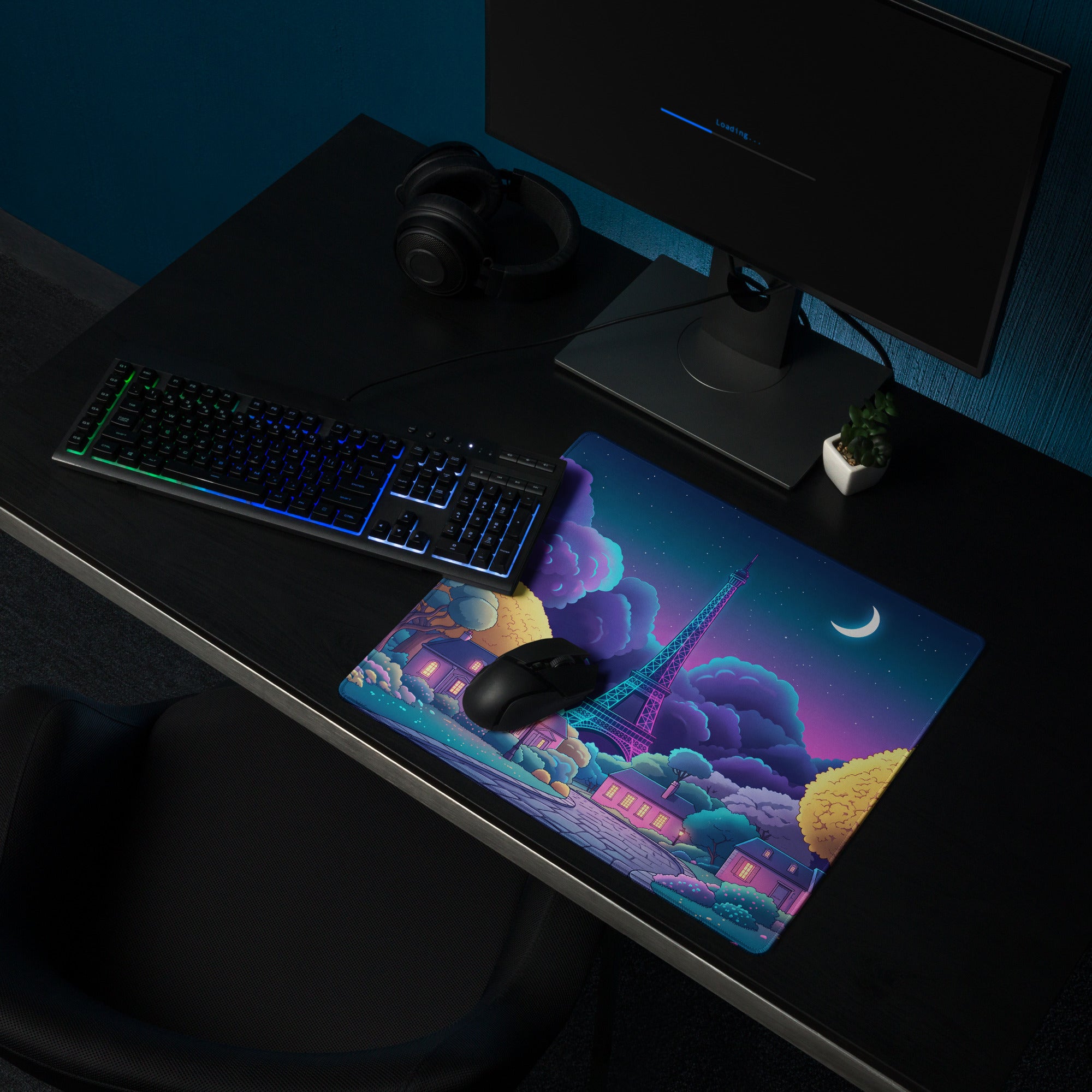 Neon Vaporwave Desk Pad Landscape - Mouse Pad Neon Pink Purple Blue For Gaming Desk Retro Dreamy Synthwave Decor Art