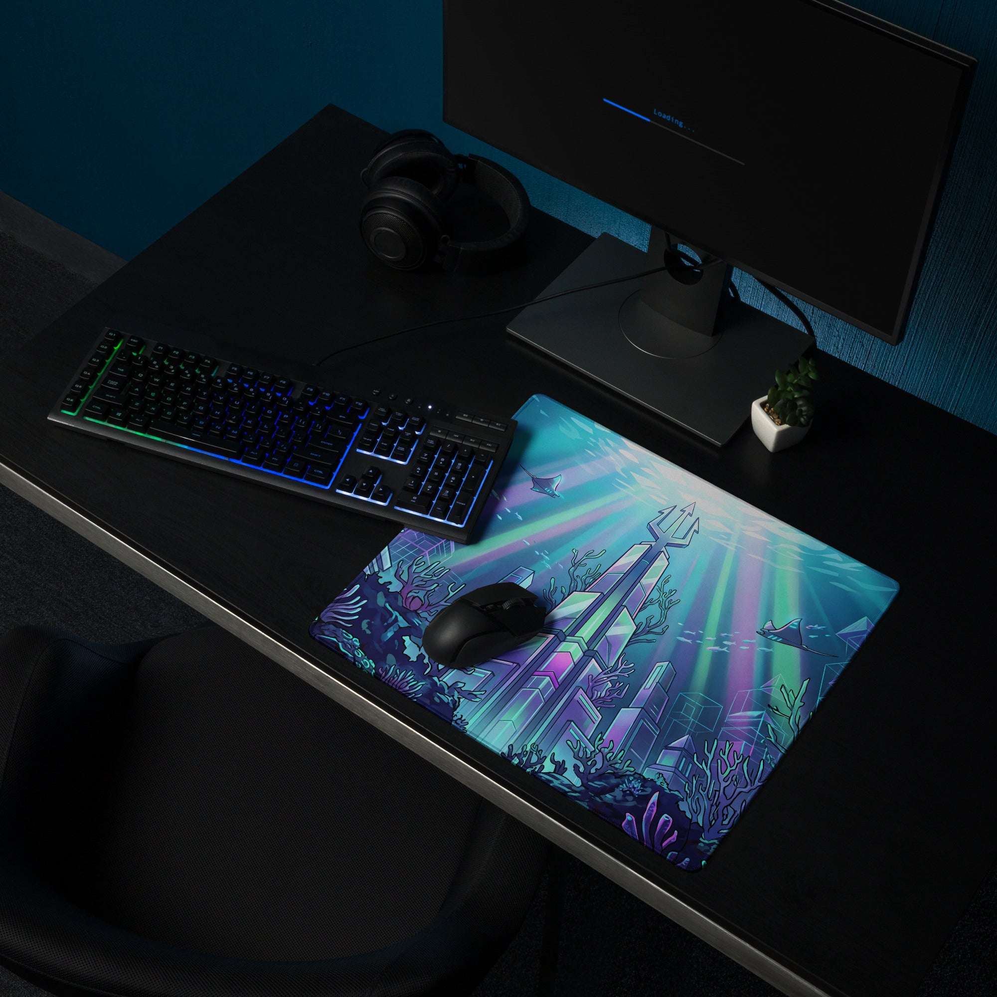 Neon Ocean Vaporwave Mousepad - Mousepad Neon Cyan Purple Pink Gaming Desk Vaporwave Dreamy Synthwave Neon Ocean Digital