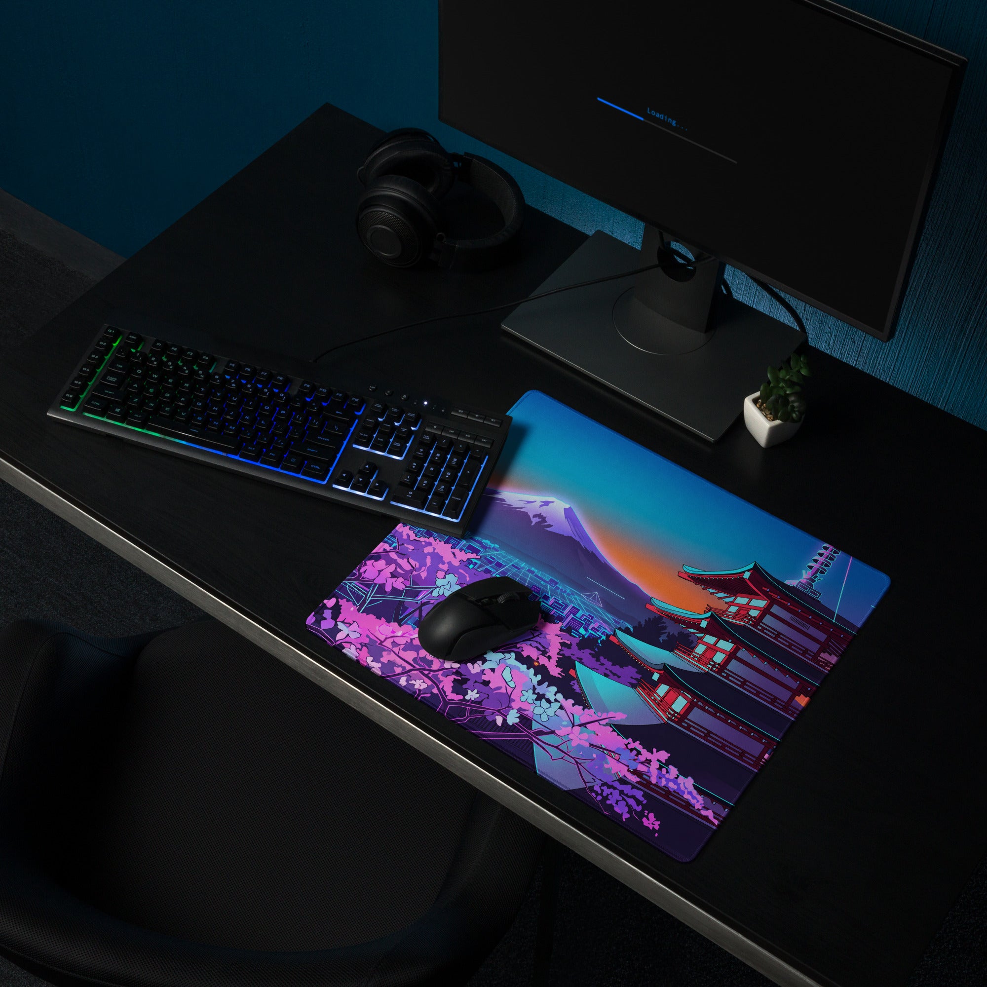Vaporwave Neon Temple Mouse Pad - Mouse Pad Blue Purple for Gaming Vaporwave Dreamy Nostalgia Retro Futurism