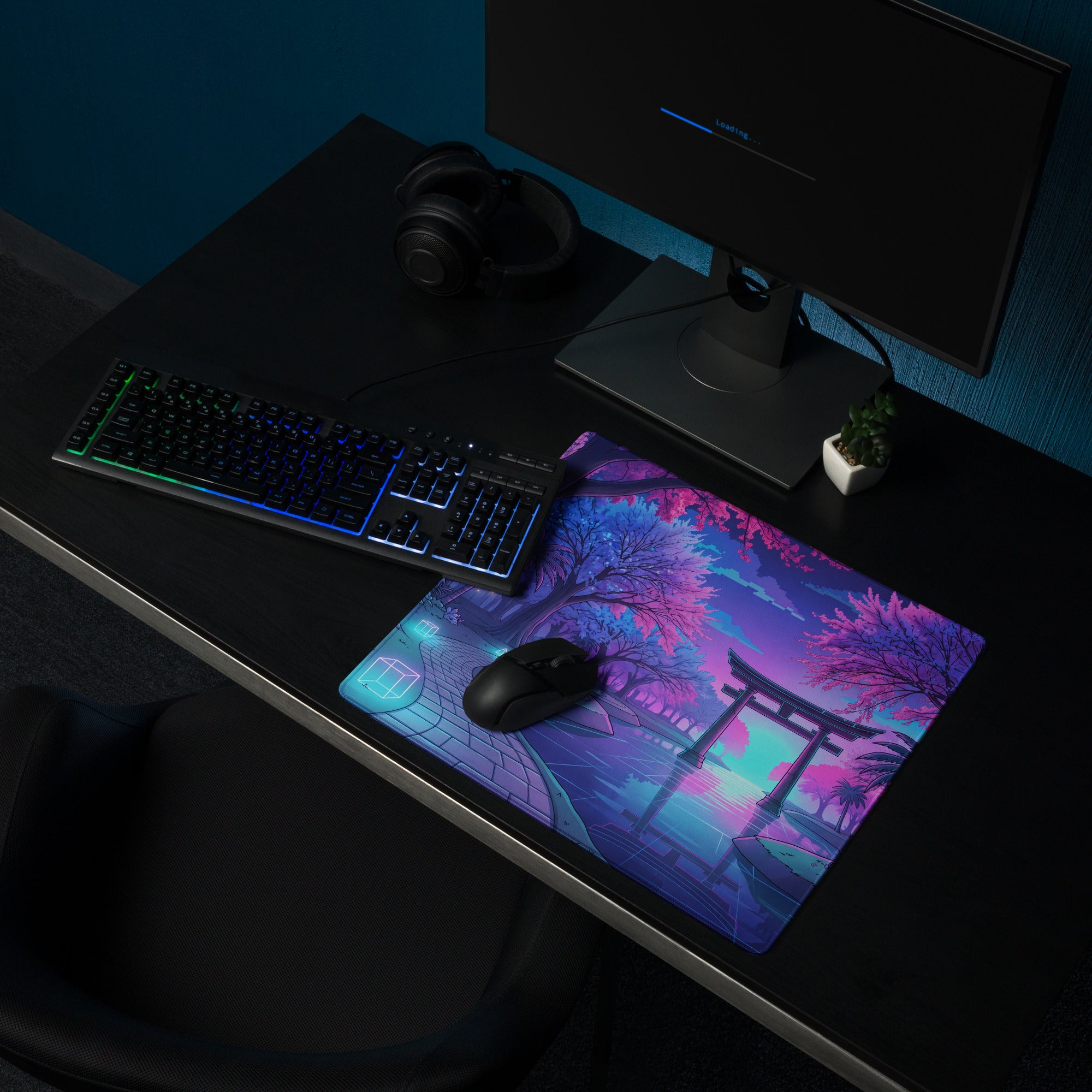 Vaporwave Nightscape Mouse Pad - Neon Pink Purple Blue Desktop Vaporwave Mood Futurism Decor Gaming Desk Mat Digital Art