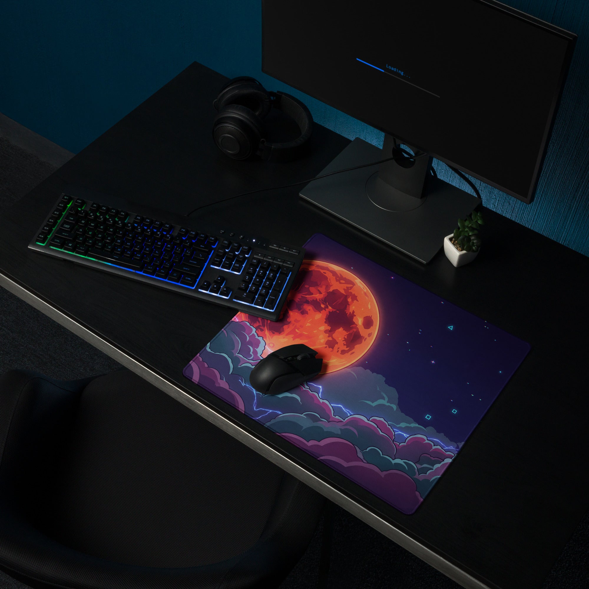 Vaporwave Cosmos Gaming Mouse Pad - Cosmic Planet Purple Orange Desk Vaporwave Nostalgic Neon Gaming Setup Digital Art