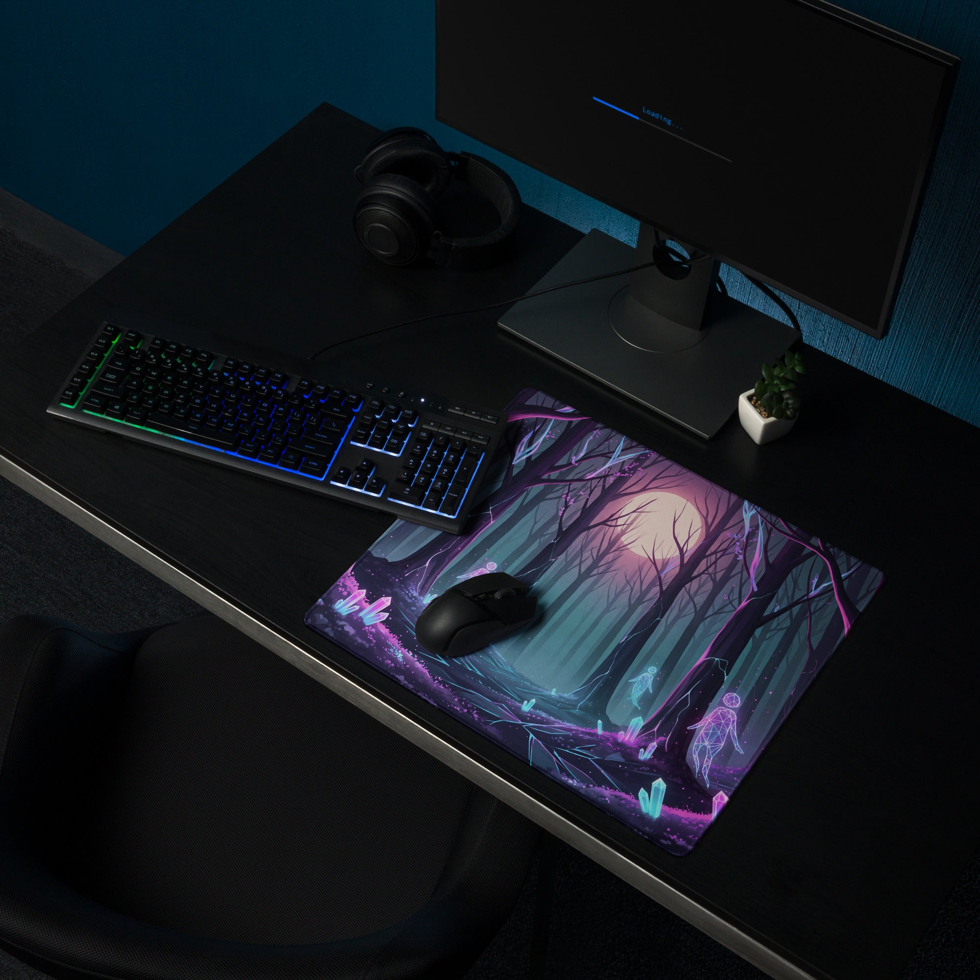 Neon Forest Vaporwave Mouse Pad - Mouse Pad Neon Purple Pink Cyan Desk Vaporwave Dreamy Mood Cyberpunk Decor Digital Art