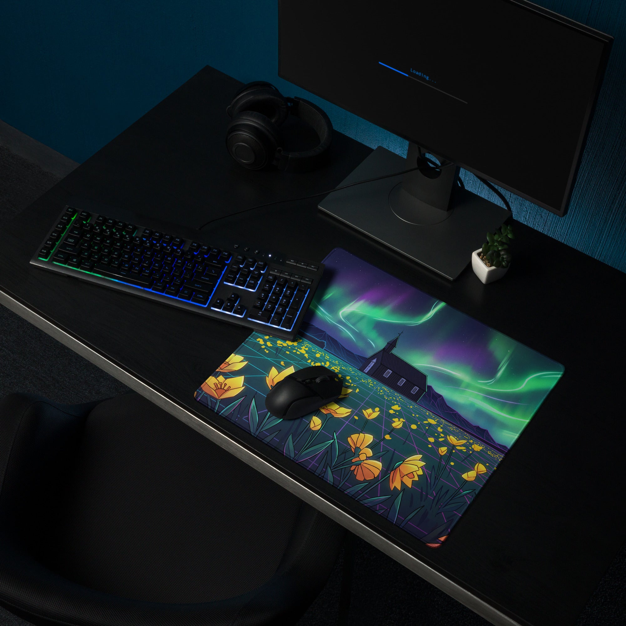 Aurora Neon Vaporwave Mouse Pad - Vaporwave Mouse Pad Neon Green Purple Mood Dreamy Decor Modern Neon