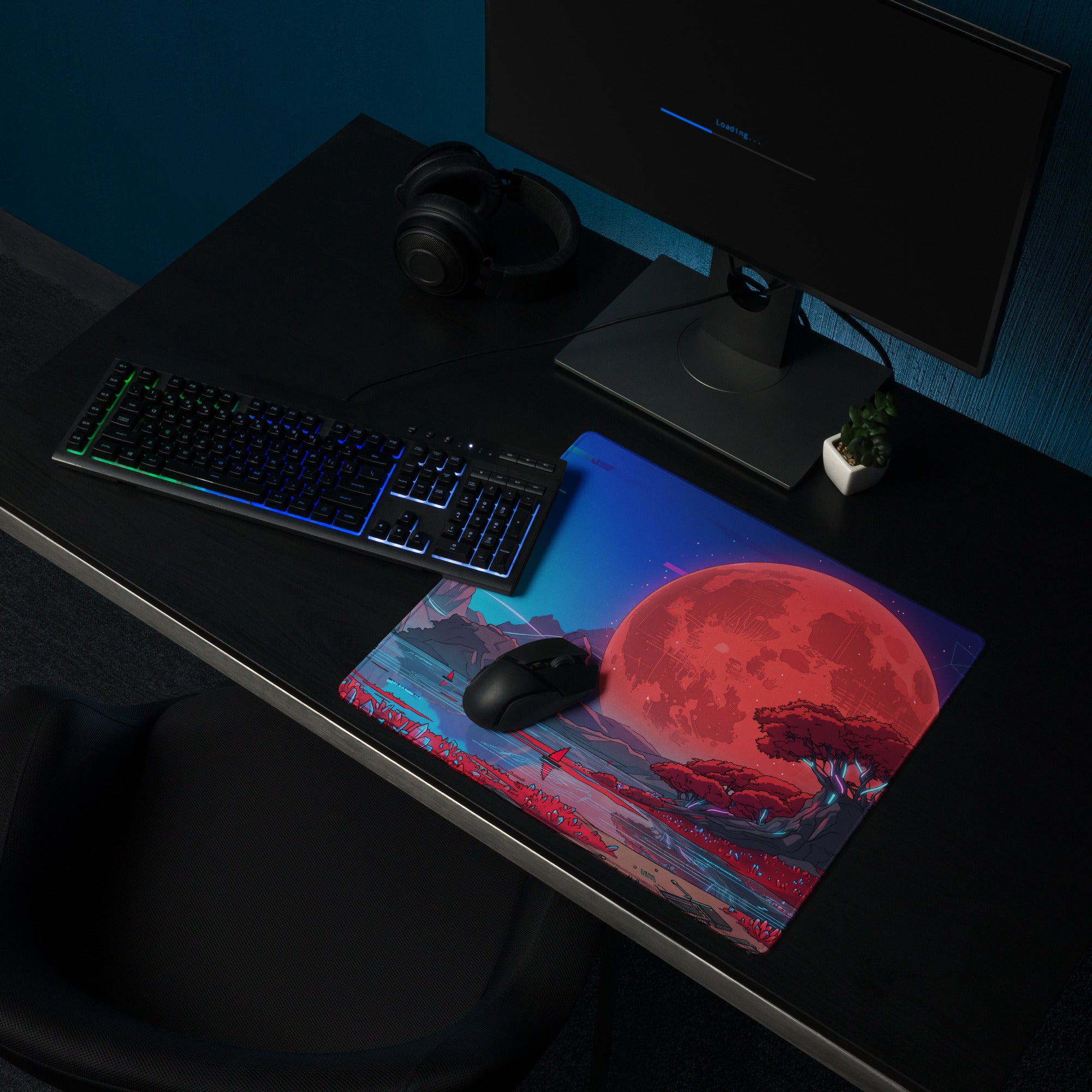 Vaporwave Neon Moon Mouse Pad - Mouse Pad Neon Pink Teal For Gaming Vaporwave Mood Neon Retro Niche Desk Mat Digital Art