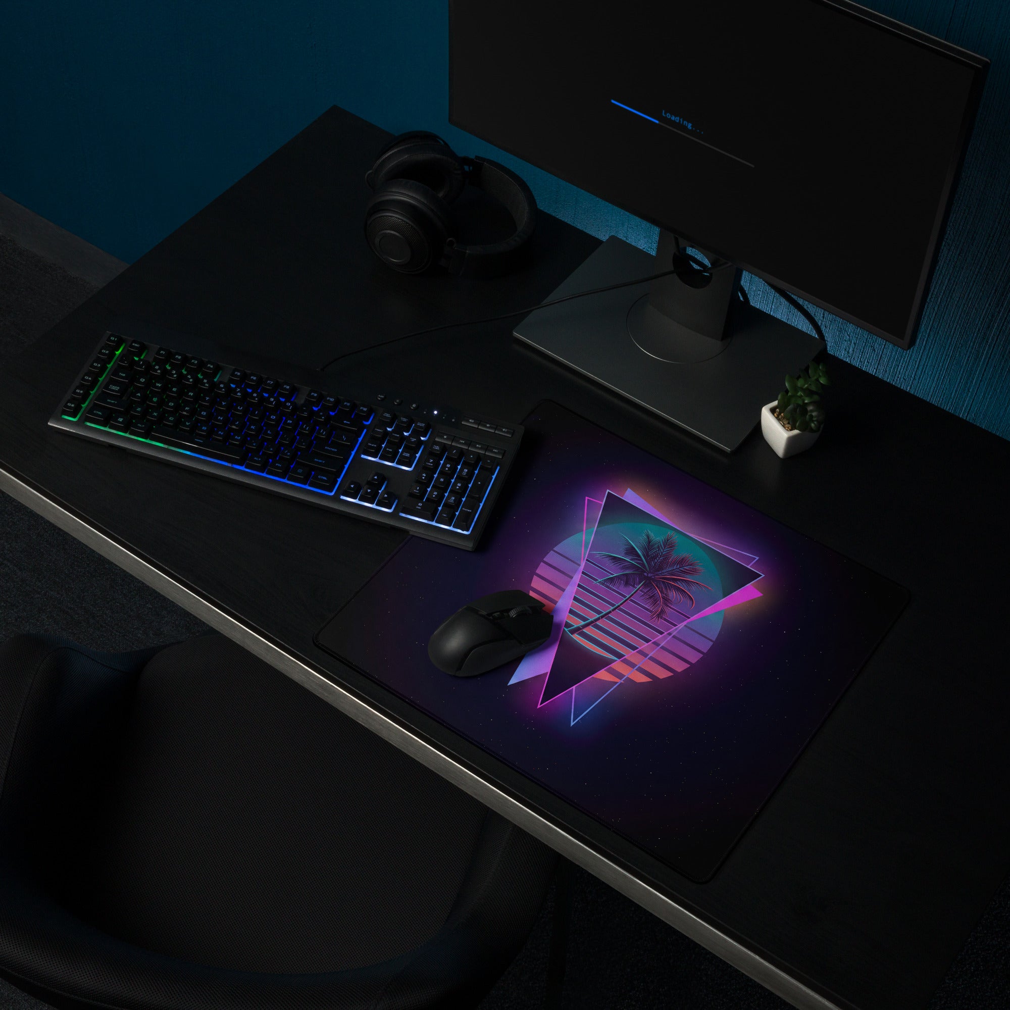 Neon Palm Vaporwave Mouse Pad - Gaming Mouse Pad Neon Pink Teal Retro Futuristic Modern Minimal Desk Mat Digital Art