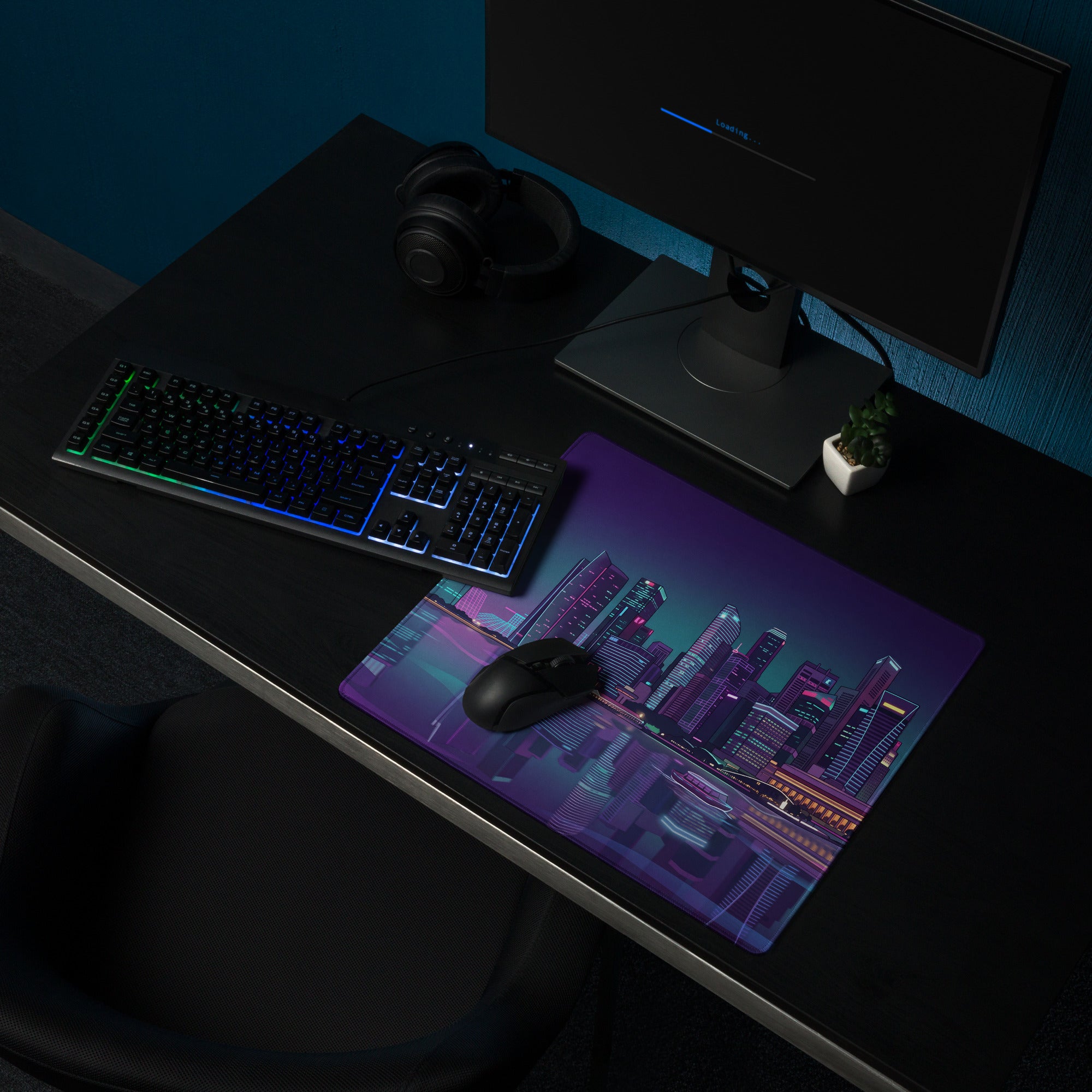 Vaporwave Cityscape Mouse Pad - Cityscape Purple Neon Desk Vaporwave → Mood Retro Neon Gaming Decor Digital Art