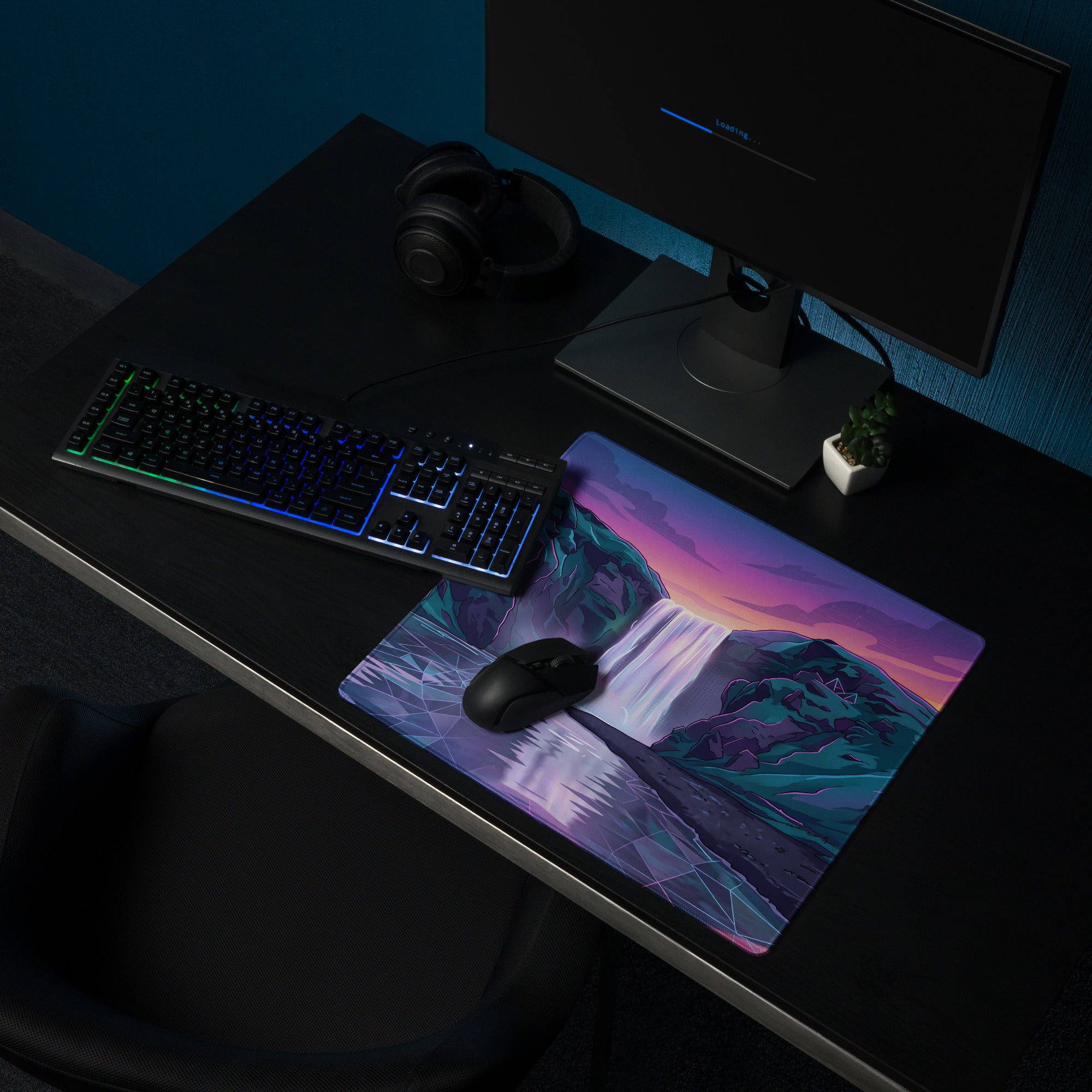 Neon Vaporwave Mouse Pad - Gaming Mouse Pad Purple Pink Gradient Mood Retro Futurism Neon Grid Large Non Slip