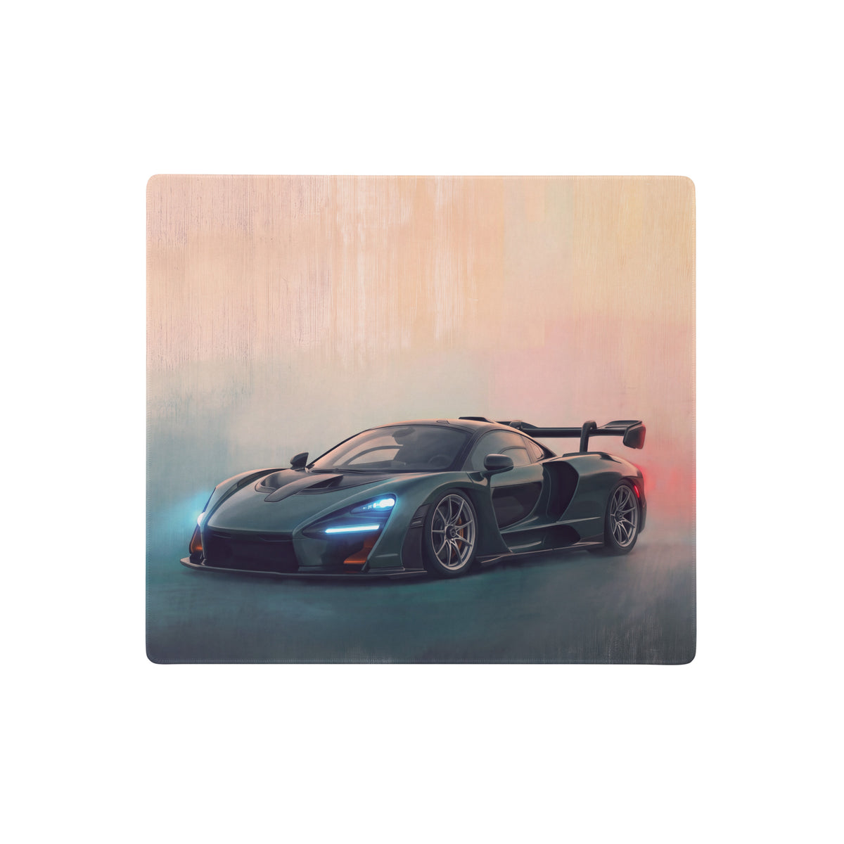 Dark green mclaren senna sports car illustration on british racing green low-friction cloth desk mat