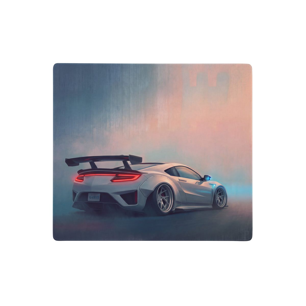 Silver honda nsx artistic rear view with red taillights and black spoiler on acura nsx inspired pearl widebody desk pad