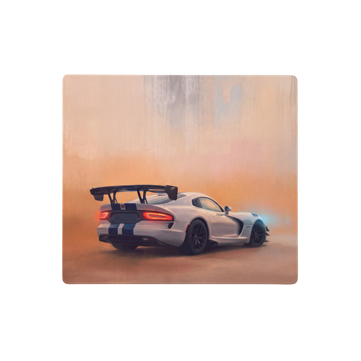 White and blue striped dodge viper acr inspired gts blue stripe desk pad with black rear spoiler ultra-glide stitched edge