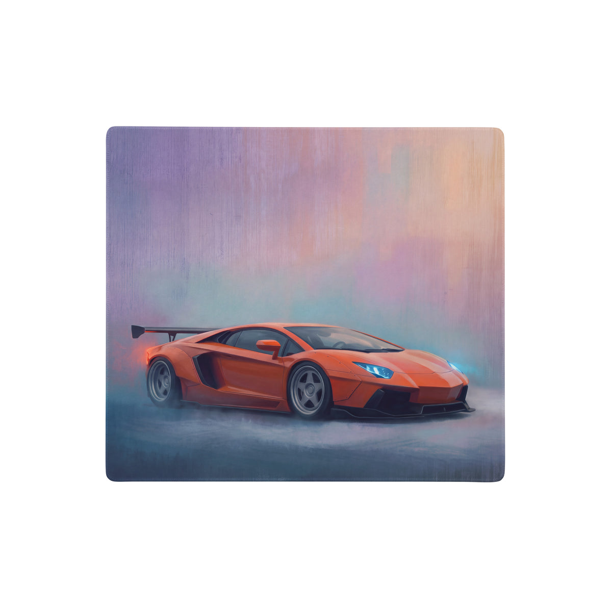 Vibrant orange lamborghini aventador sports car illustration on rectangular wooden plaque for desk decoration