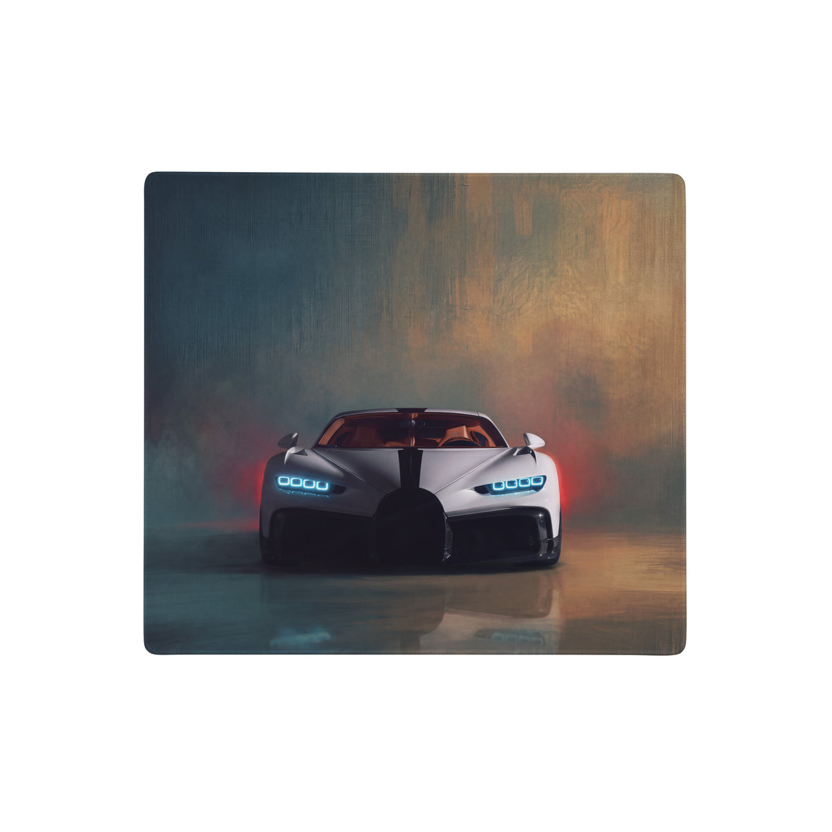 Bugatti Chiron inspired pearl white extended desk pad with non-slip surface featuring a sleek white Bugatti design