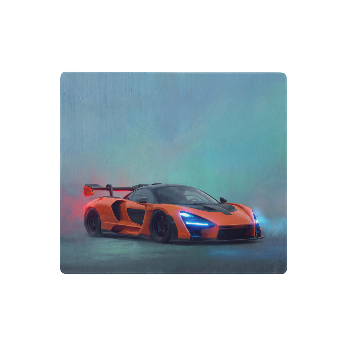 Vibrant orange McLaren Senna desk pad with ultra-glide stitched edge for smooth gaming and work surface