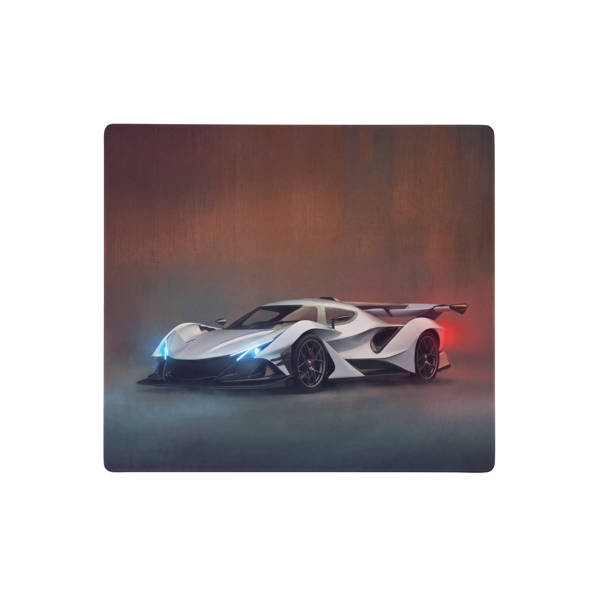 Apollo intensa emozione inspired hypercar desk pad with ultra-glide surface featuring white and black sports car design