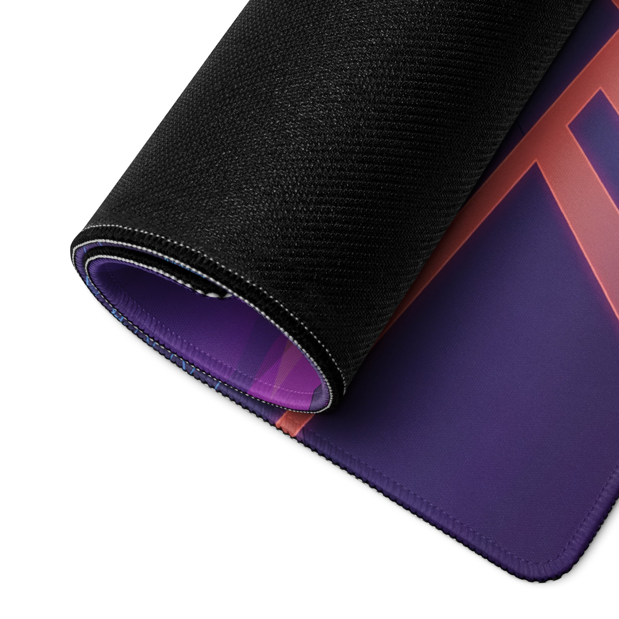 BMW M4 F82 Inspired White Purple Vaporwave Gaming Mouse Pad, Retro Sports Coupe Desk Mat with Neon Sunset Highway and Crystal Landscape Artwork