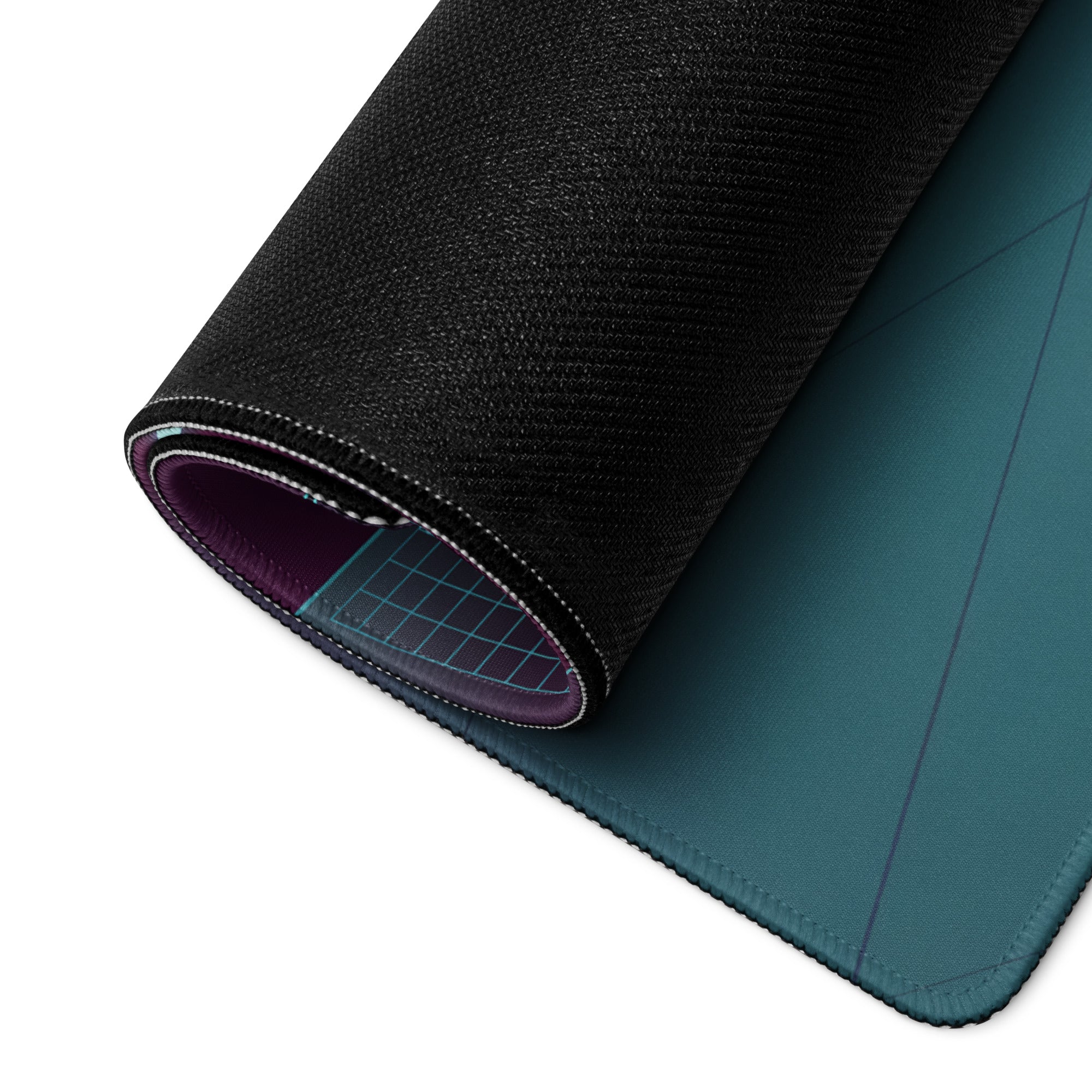 Porsche 911 Turbo 964 Inspired Teal Purple Vaporwave Gaming Mouse Pad, Neon Classic Supercar Desk Mat with Futuristic Geometric Garage Artwork