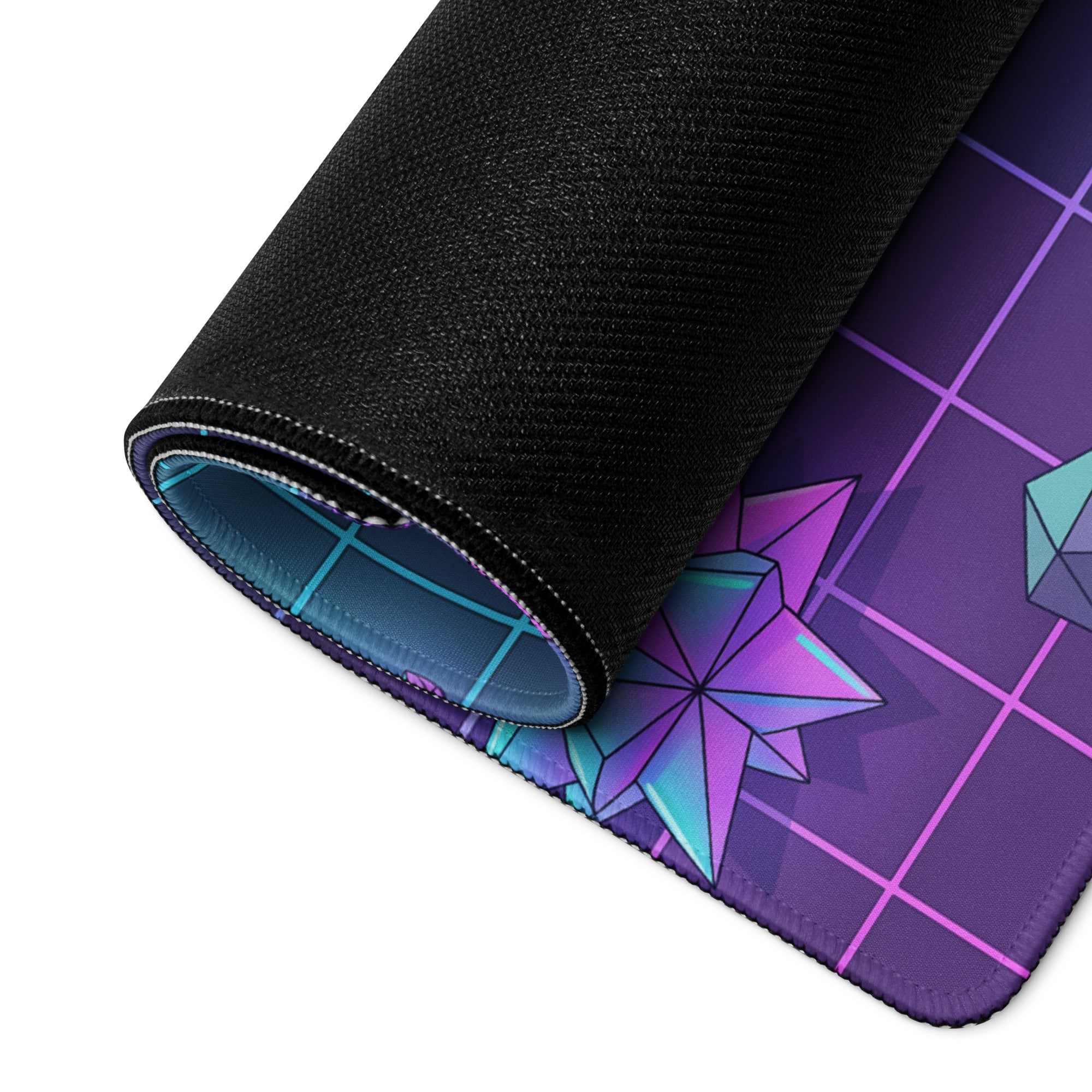 Porsche 911 Classic Inspired Green Purple Vaporwave Gaming Mouse Pad, Classic Roadster Desk Mat with Neon Grid and Crystal Artwork