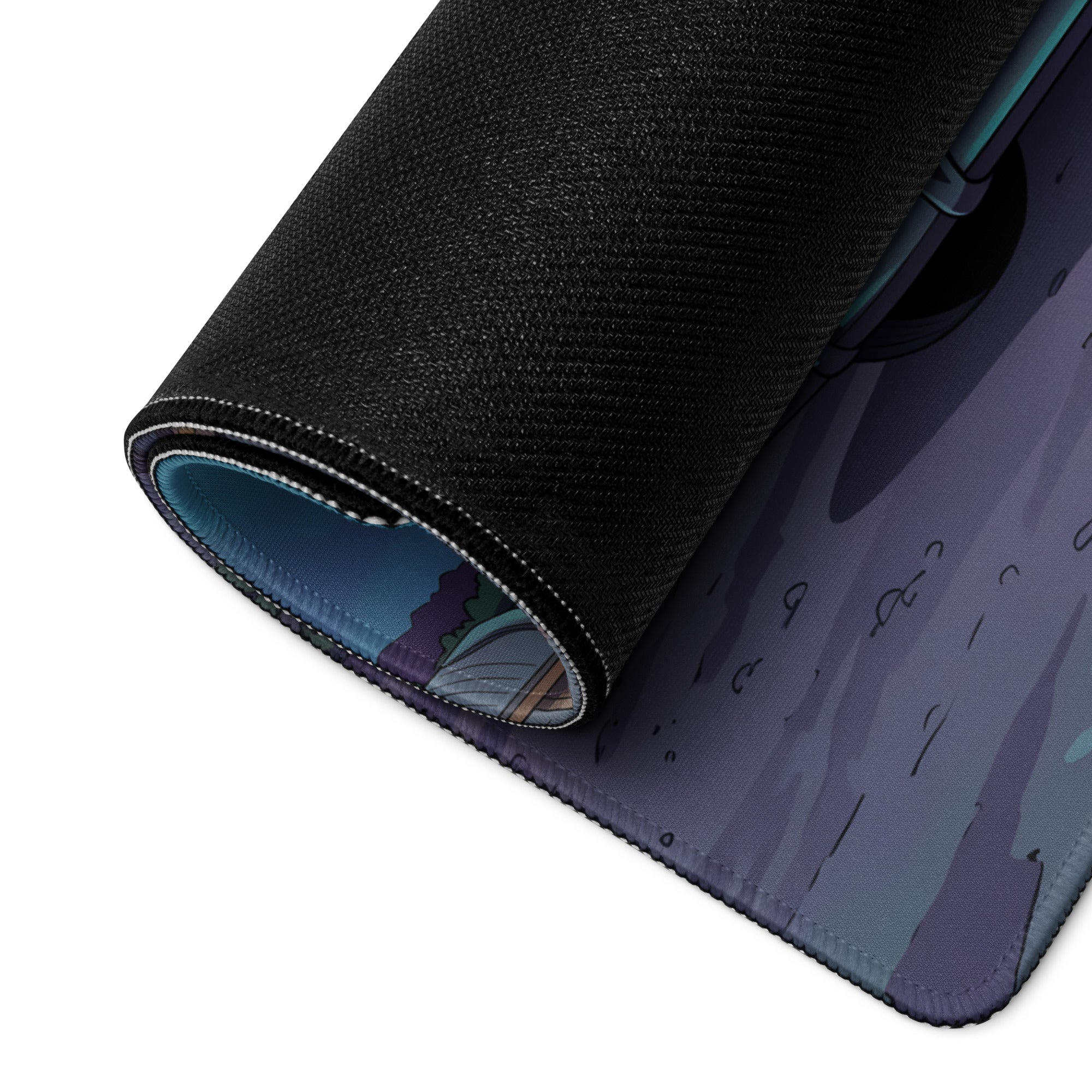 1956 Chrysler New Yorker Inspired Black Teal Vaporwave Gaming Mouse Pad, Classic Convertible Desk Mat with Retro Railroad Sunset Artwork