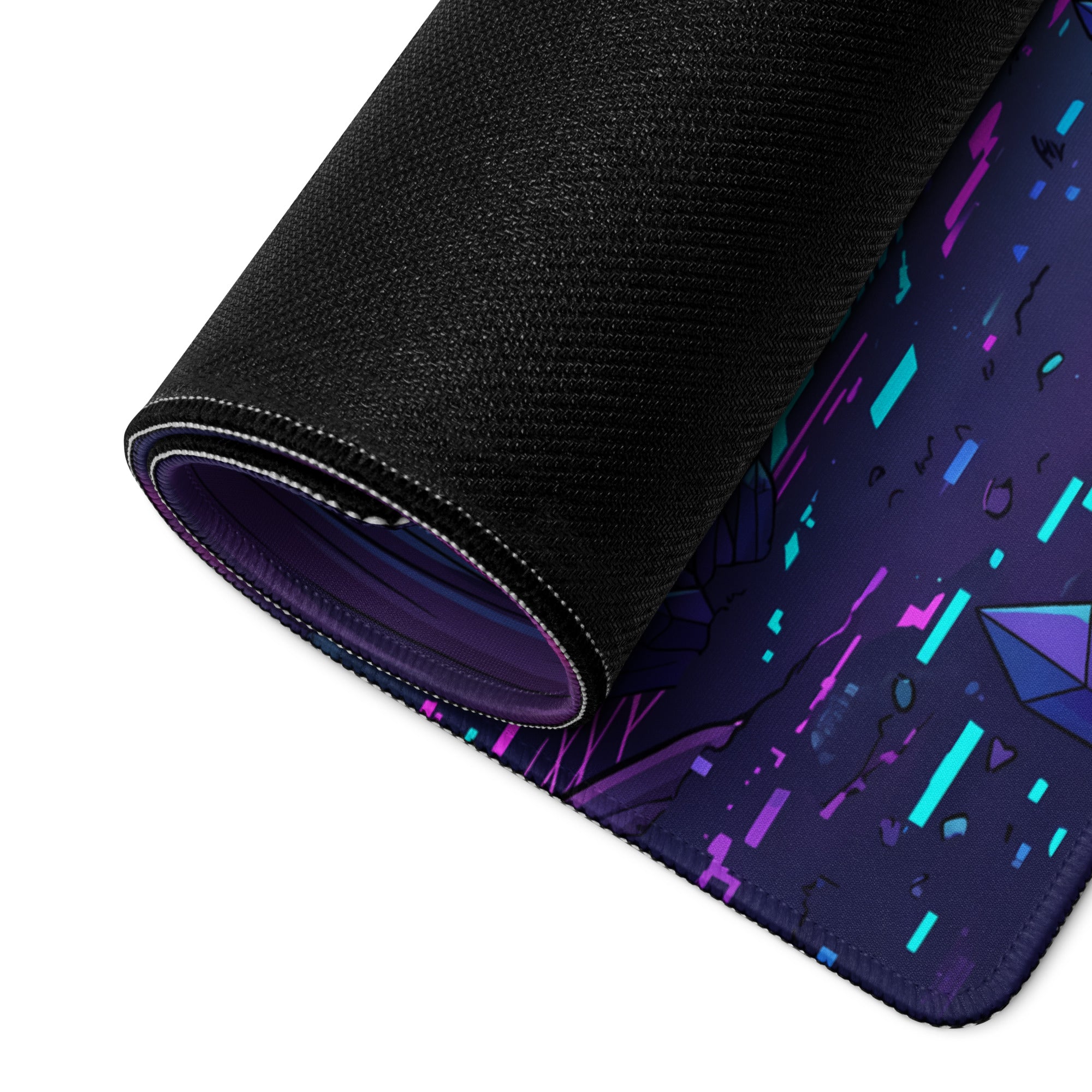 Ford Mustang Shelby GT500 Inspired Red Vaporwave Gaming Mouse Pad – Neon Cyan Purple Redwood Forest Desk Mat with Crystals and Futuristic Art