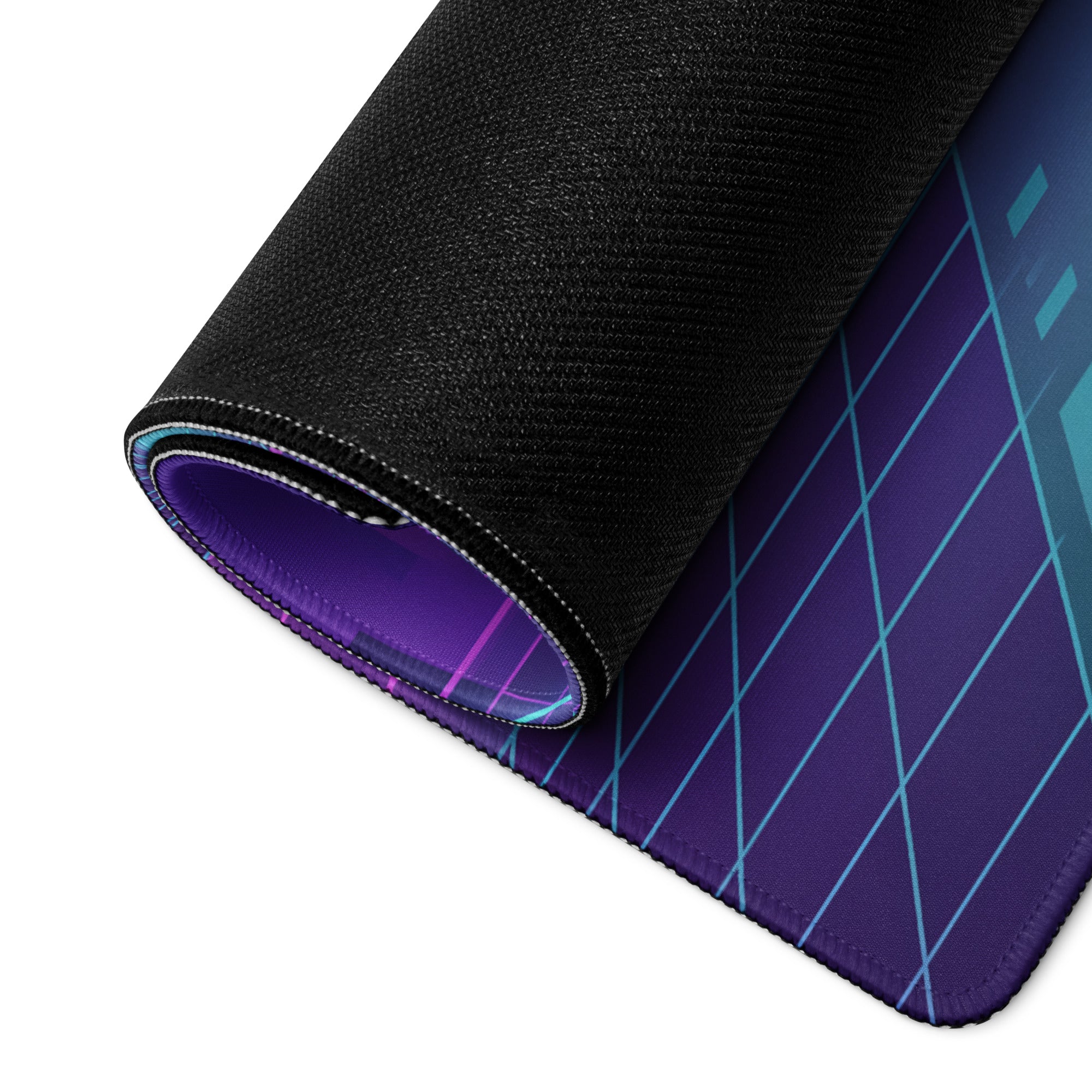 Porsche Mission R Inspired White Vaporwave Gaming Mouse Pad – Neon Pink Cyan City Grid Desk Mat with Full Moon and Retro Futuristic Synthwave Art