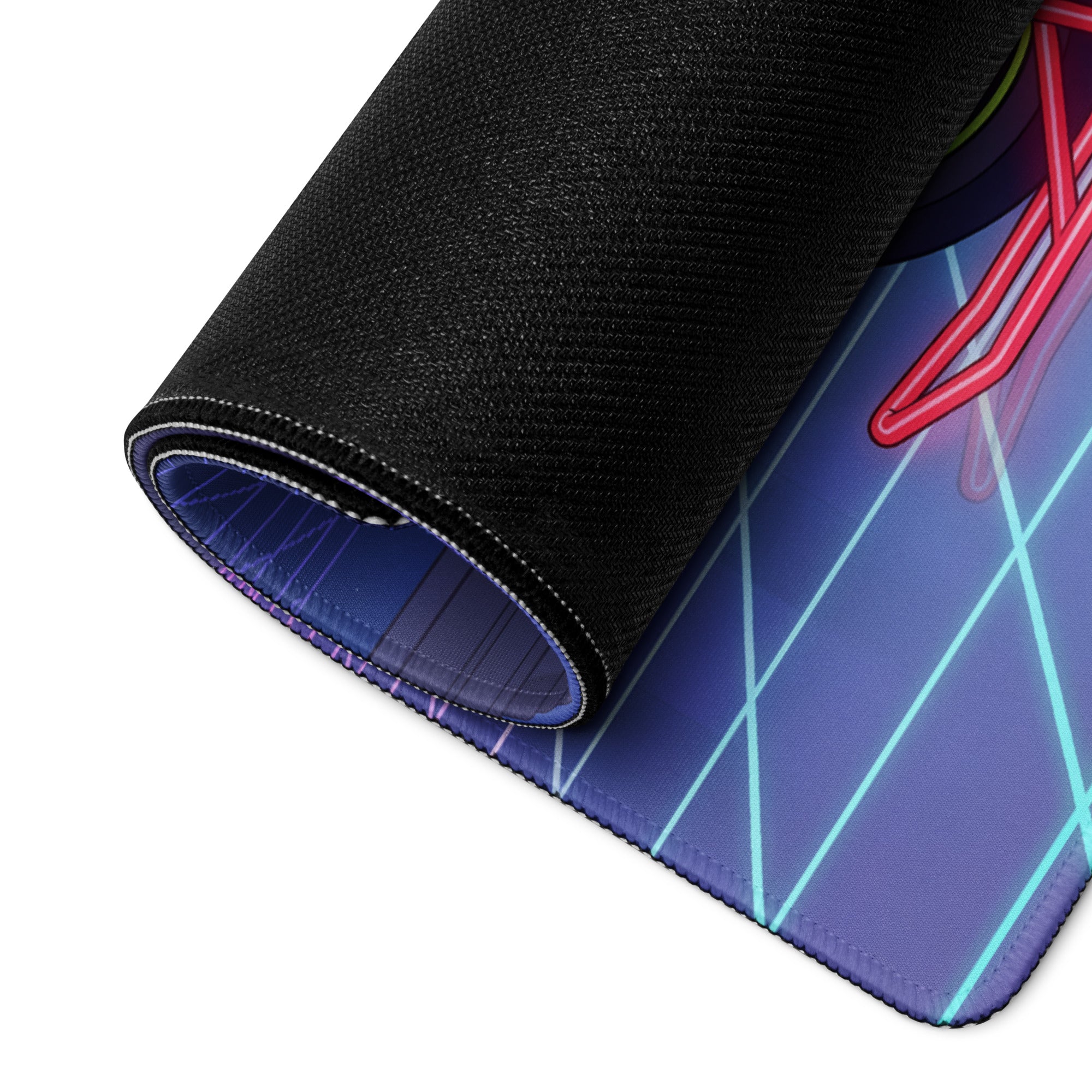 Suzuki GSX-R1000 Inspired Cyan Purple Vaporwave Gaming Mouse Pad – Neon Pyramid Grid Desk Mat, Retro Futuristic Superbike Digital Artwork